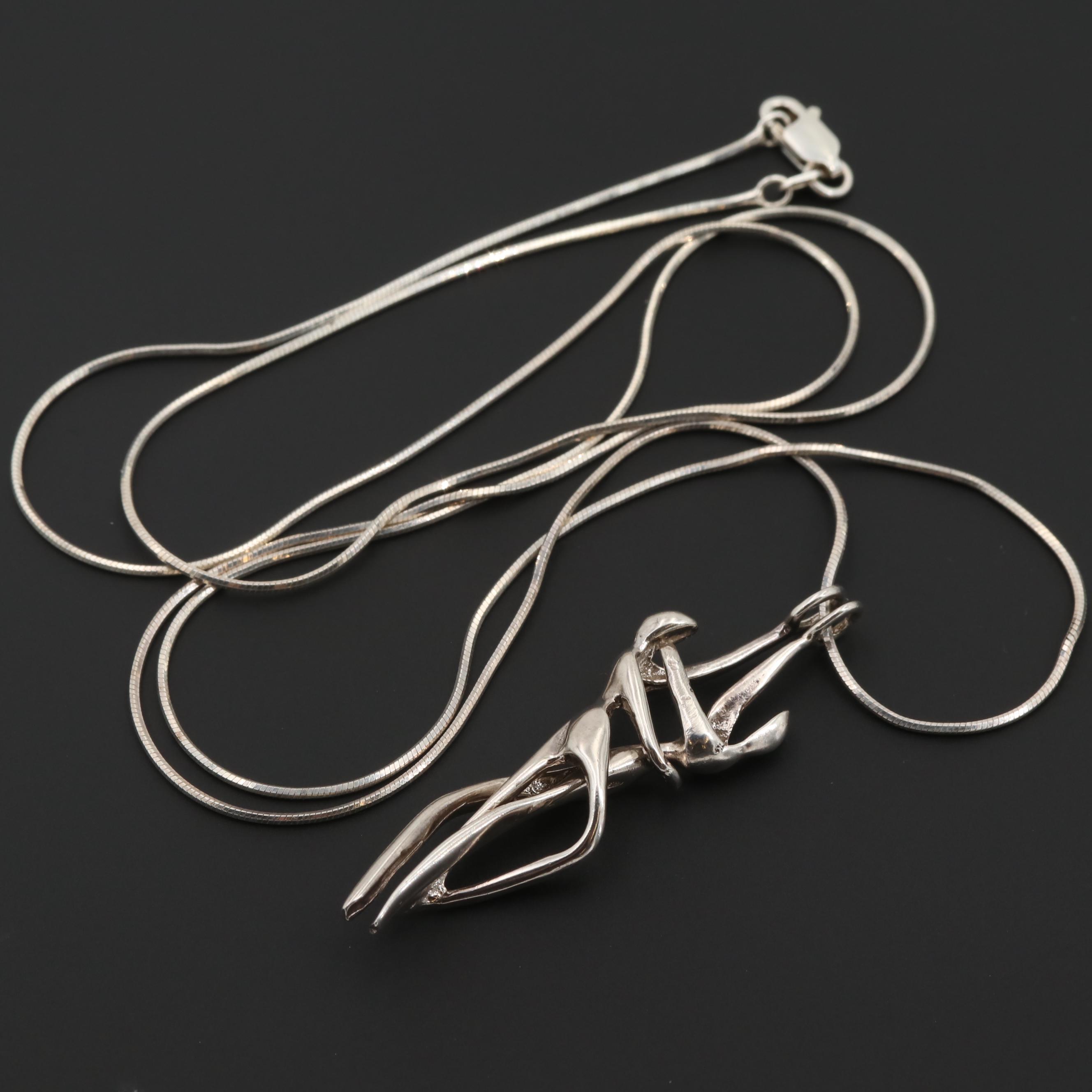 Sterling Silver Embracing Couple Pendant Neccklace