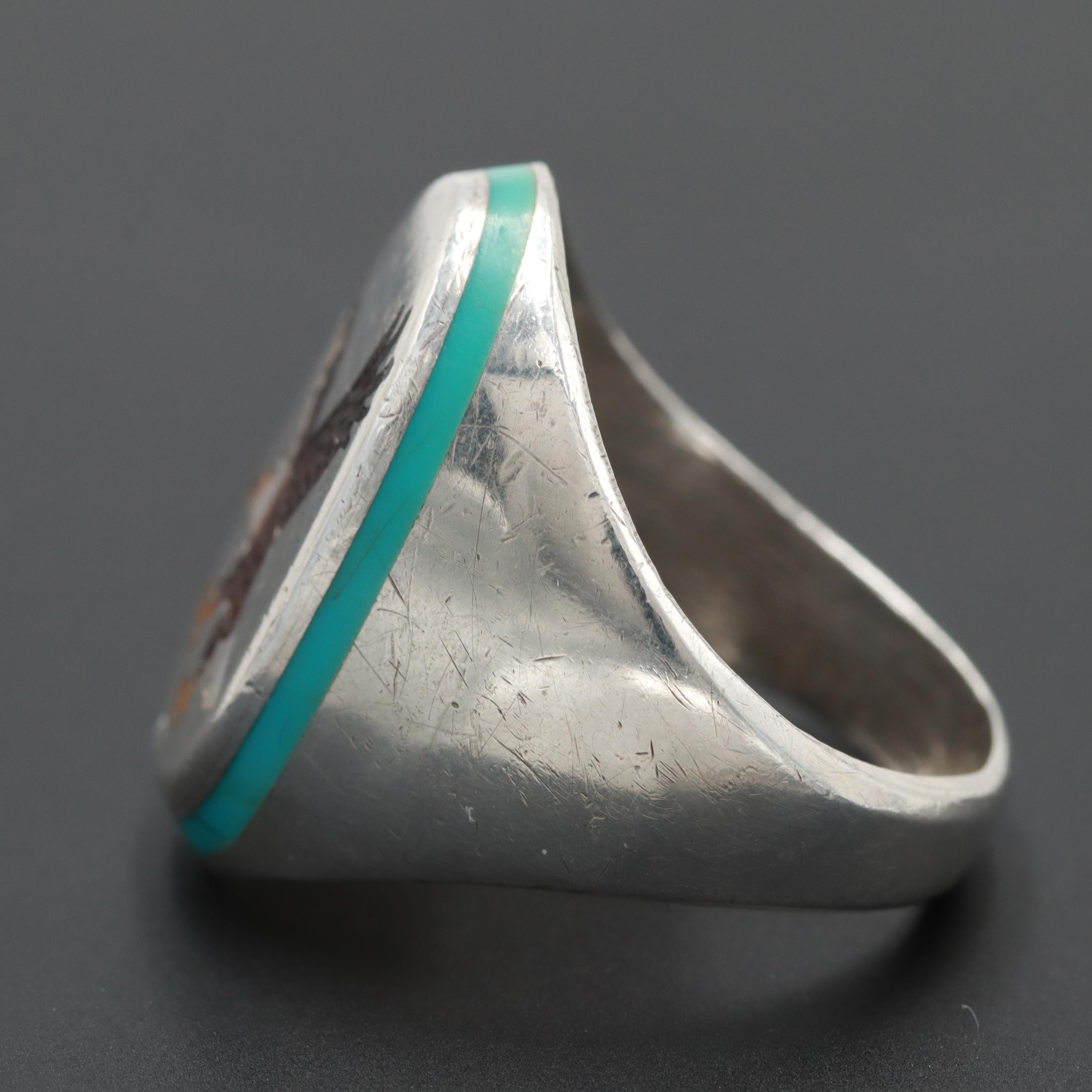 Vintage Bernice Bonney Navajo Diné Sterling Mother of Pearl and Glass Ring