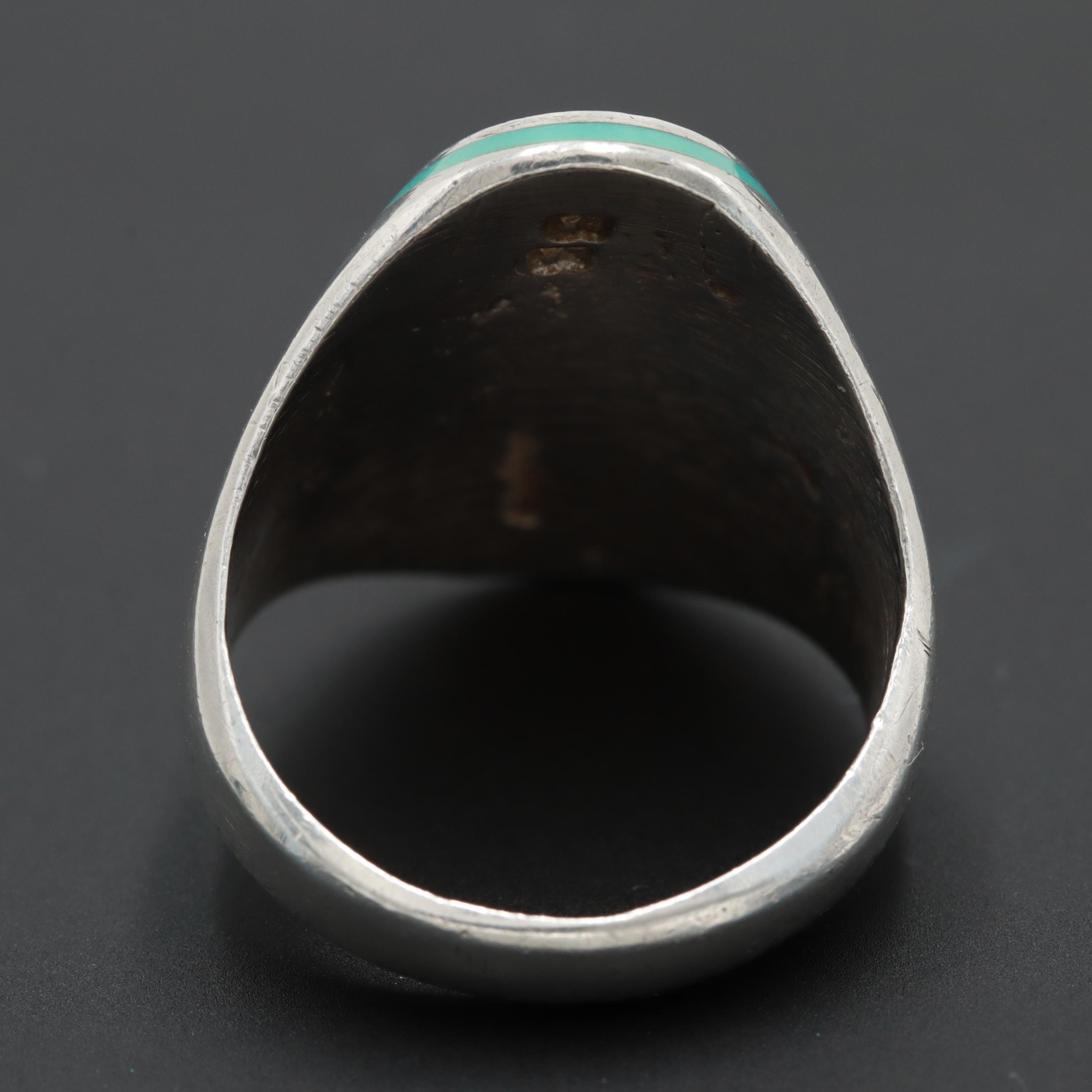 Vintage Bernice Bonney Navajo Diné Sterling Mother of Pearl and Glass Ring