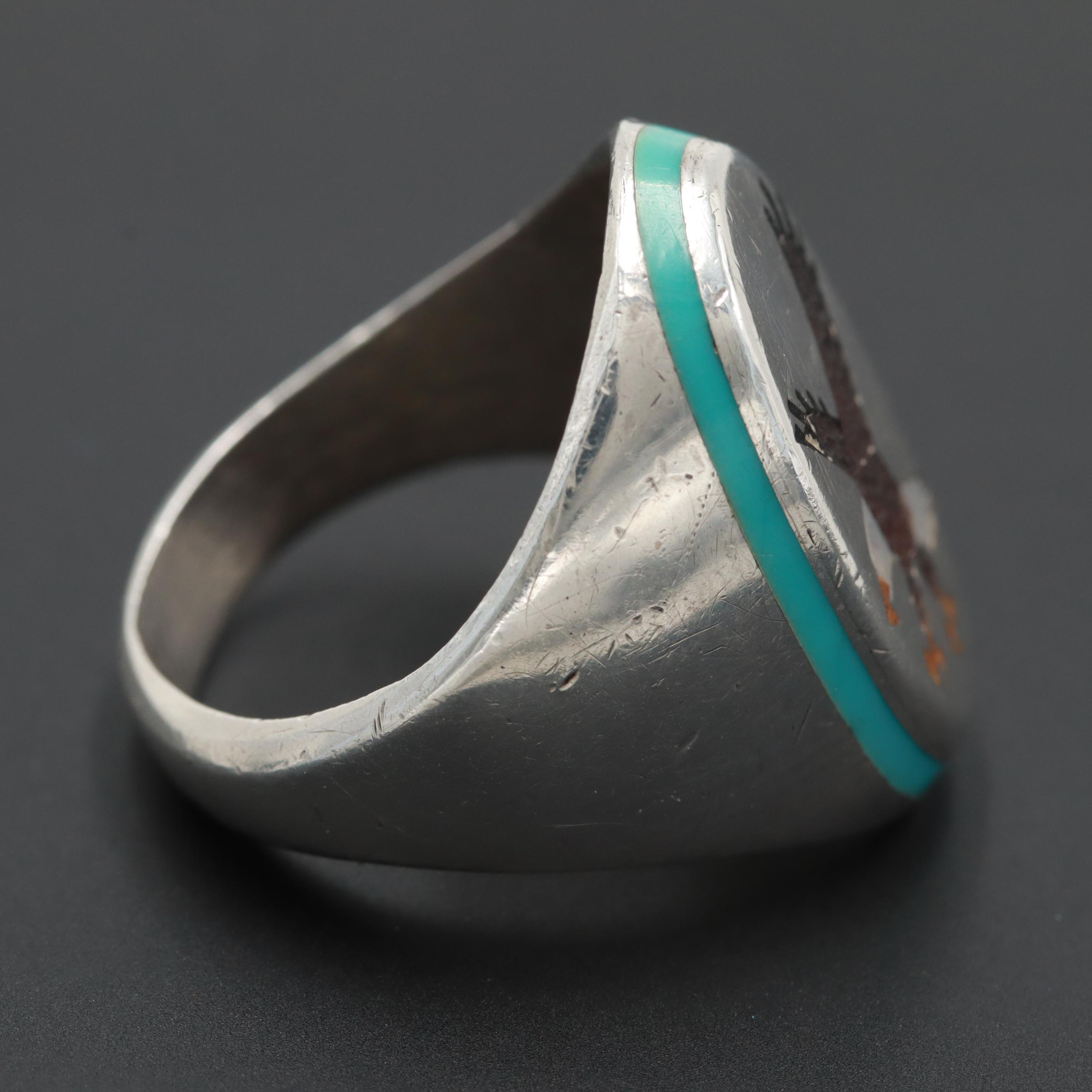 Vintage Bernice Bonney Navajo Diné Sterling Mother of Pearl and Glass Ring