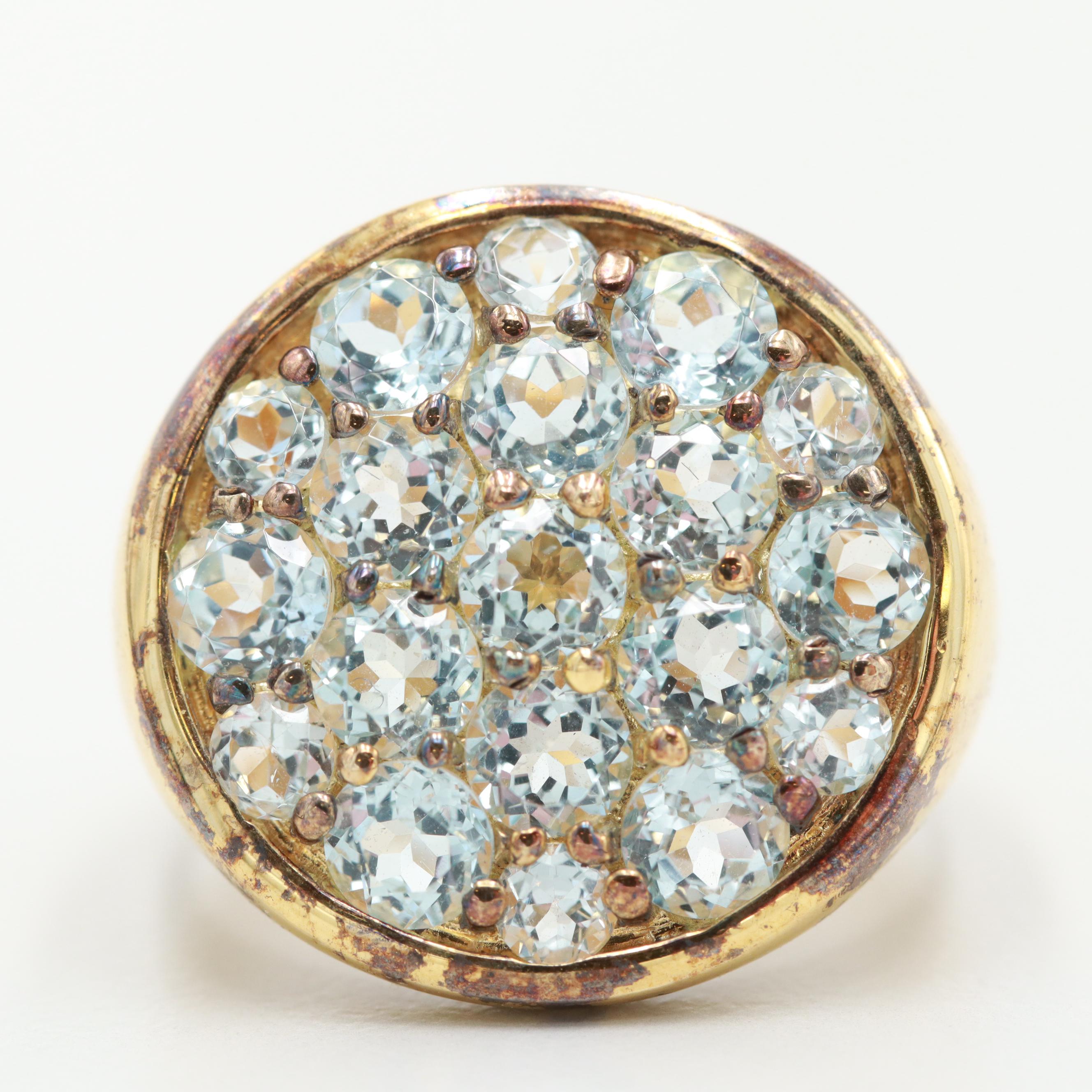 Gold Wash on Sterling Silver Blue Topaz Cluster Ring