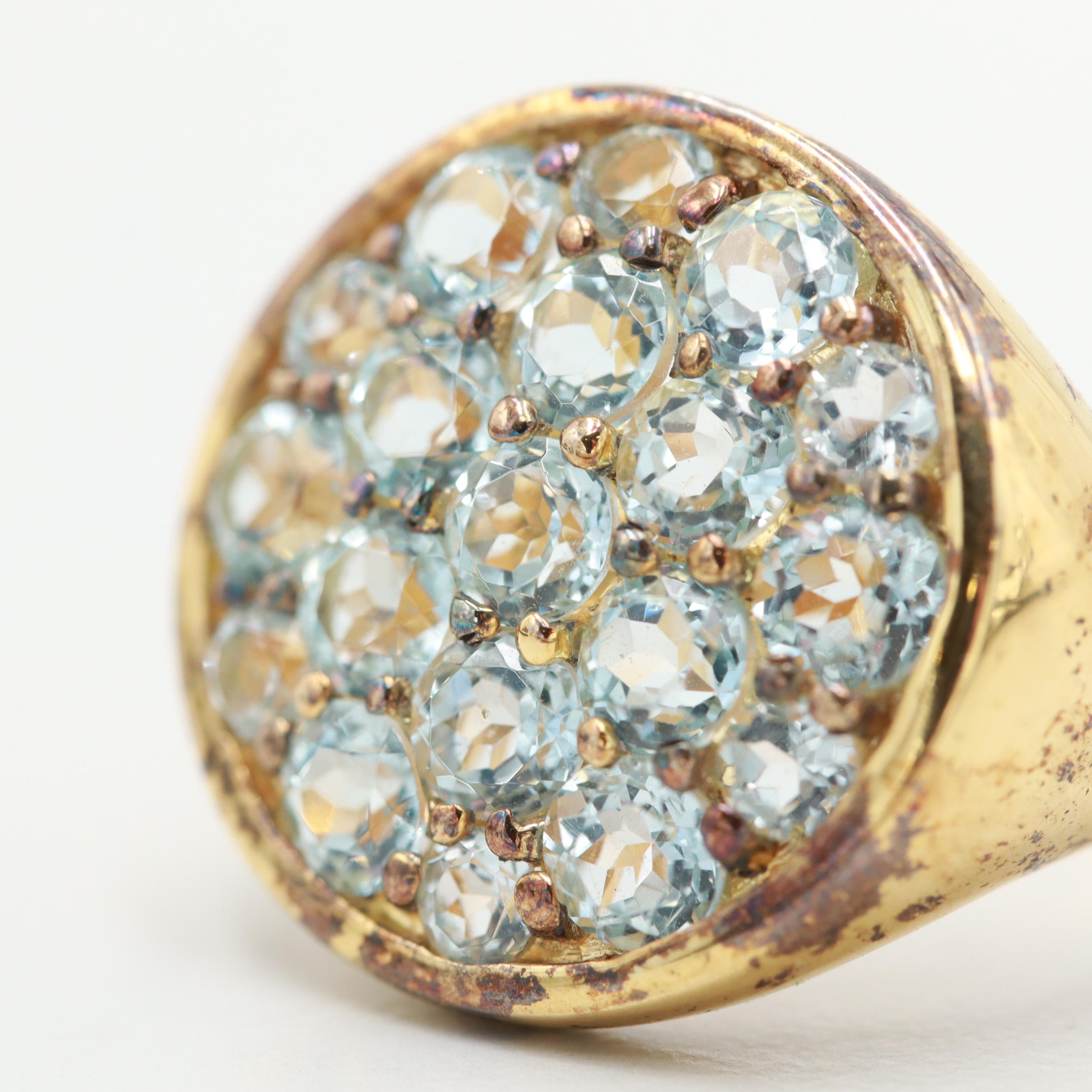 Gold Wash on Sterling Silver Blue Topaz Cluster Ring