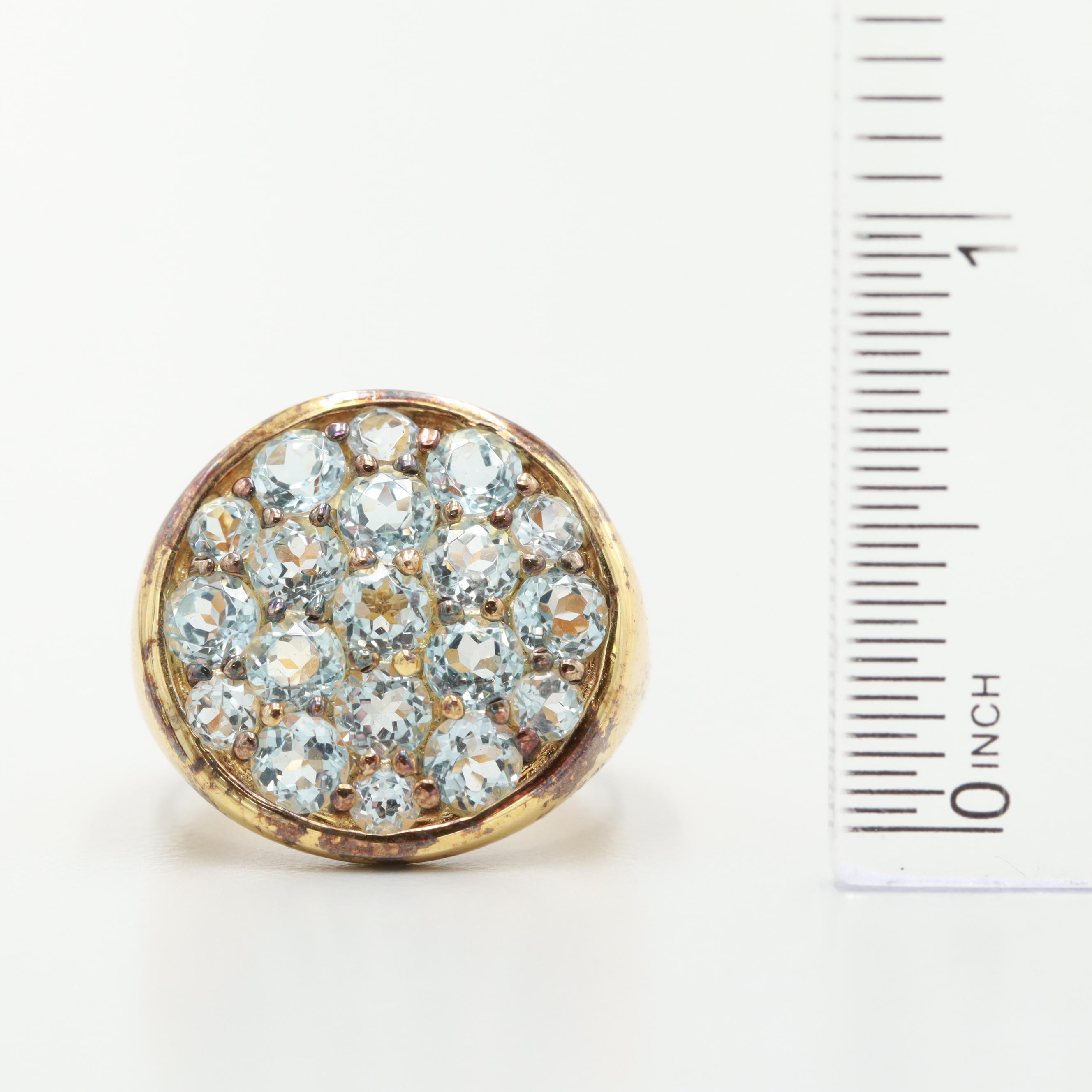 Gold Wash on Sterling Silver Blue Topaz Cluster Ring