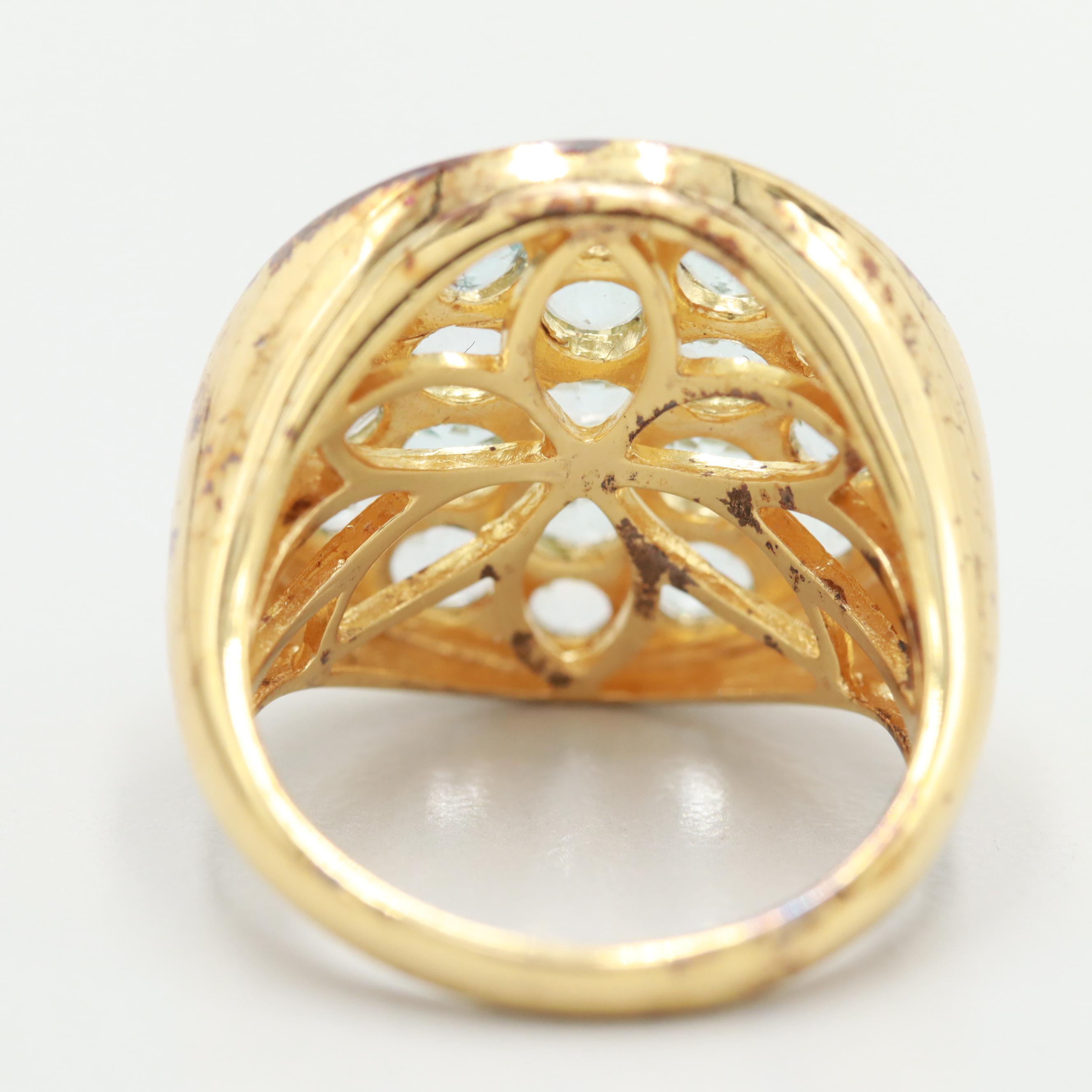 Gold Wash on Sterling Silver Blue Topaz Cluster Ring