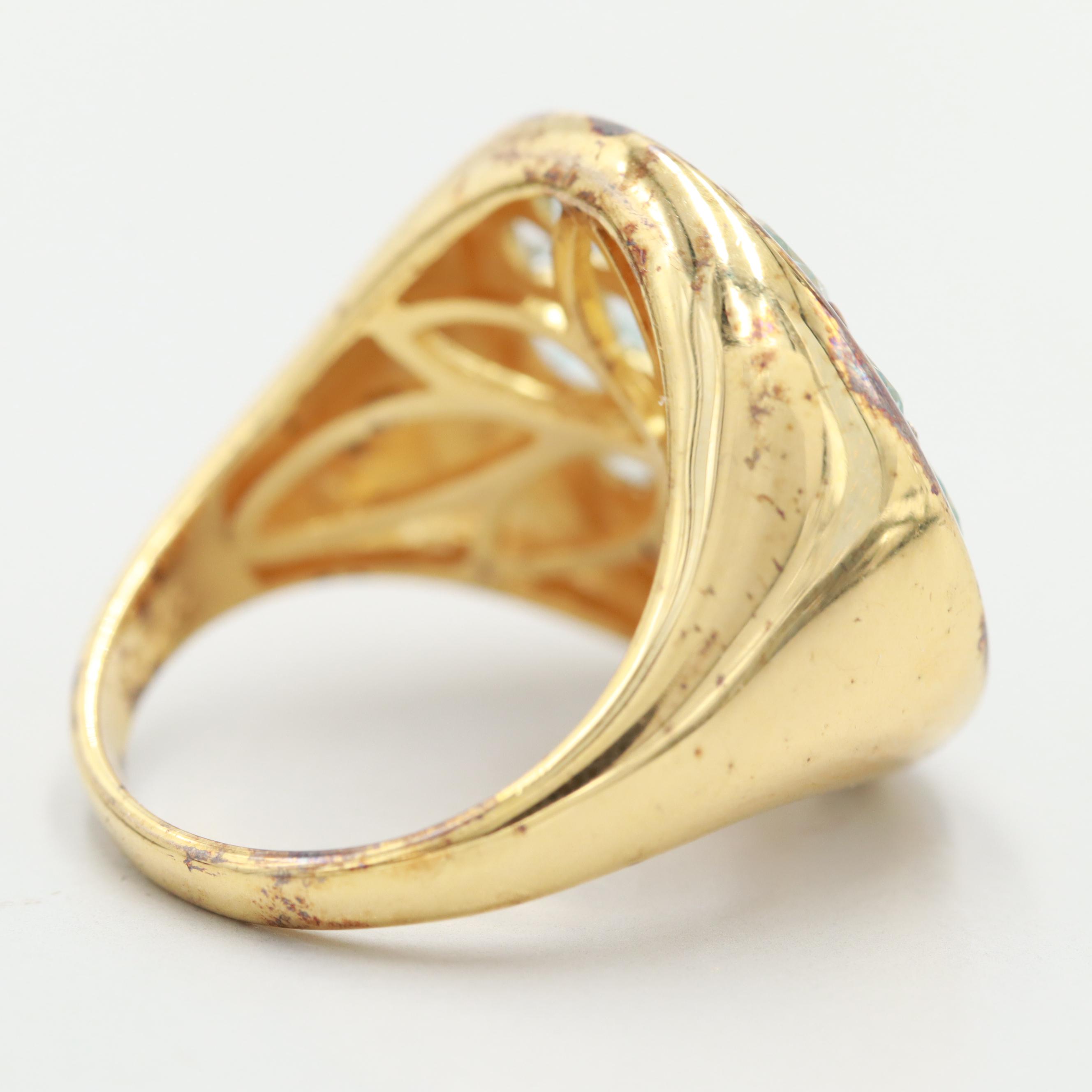 Gold Wash on Sterling Silver Blue Topaz Cluster Ring