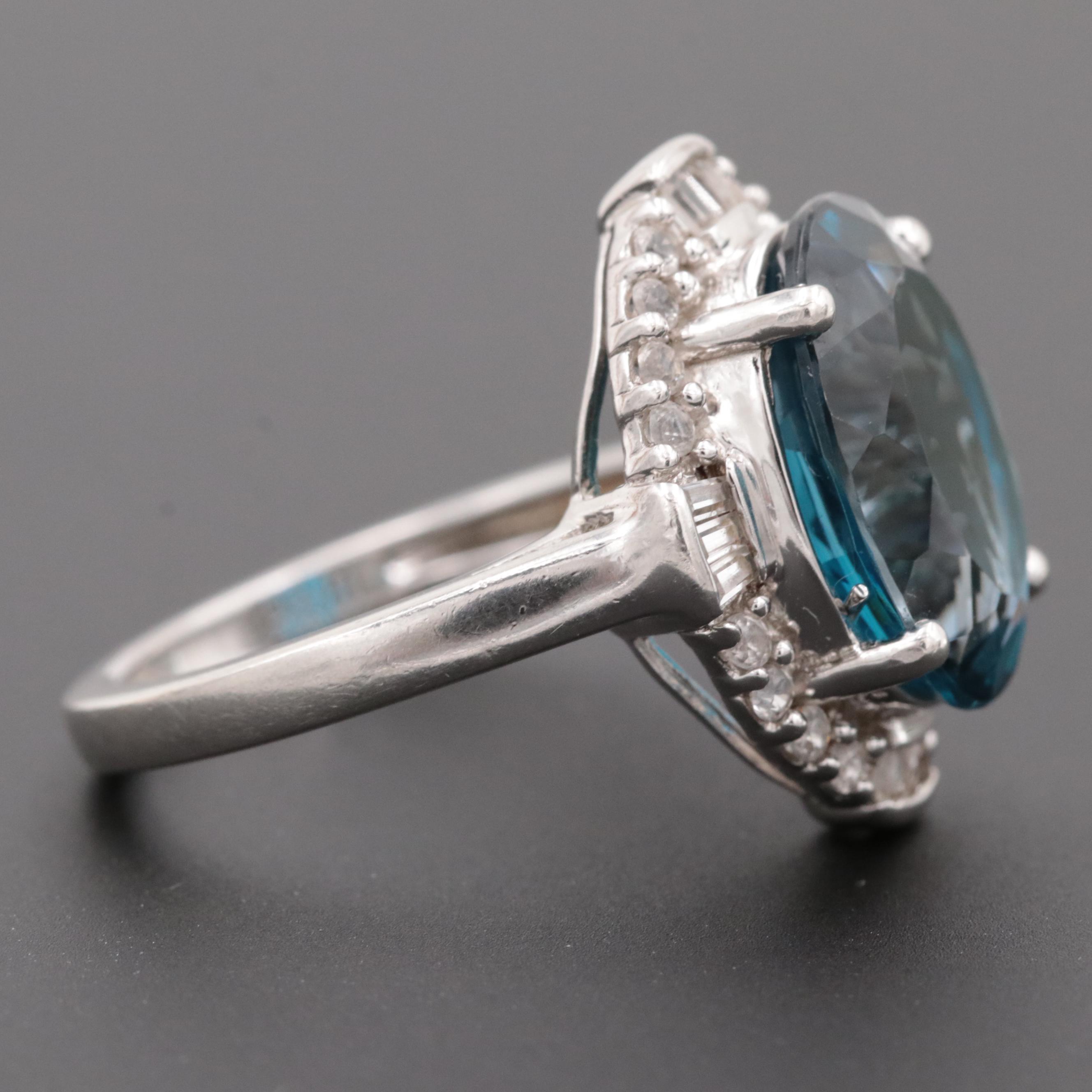 Sterling Silver Blue Topaz and Synthetic White Sapphire Ring