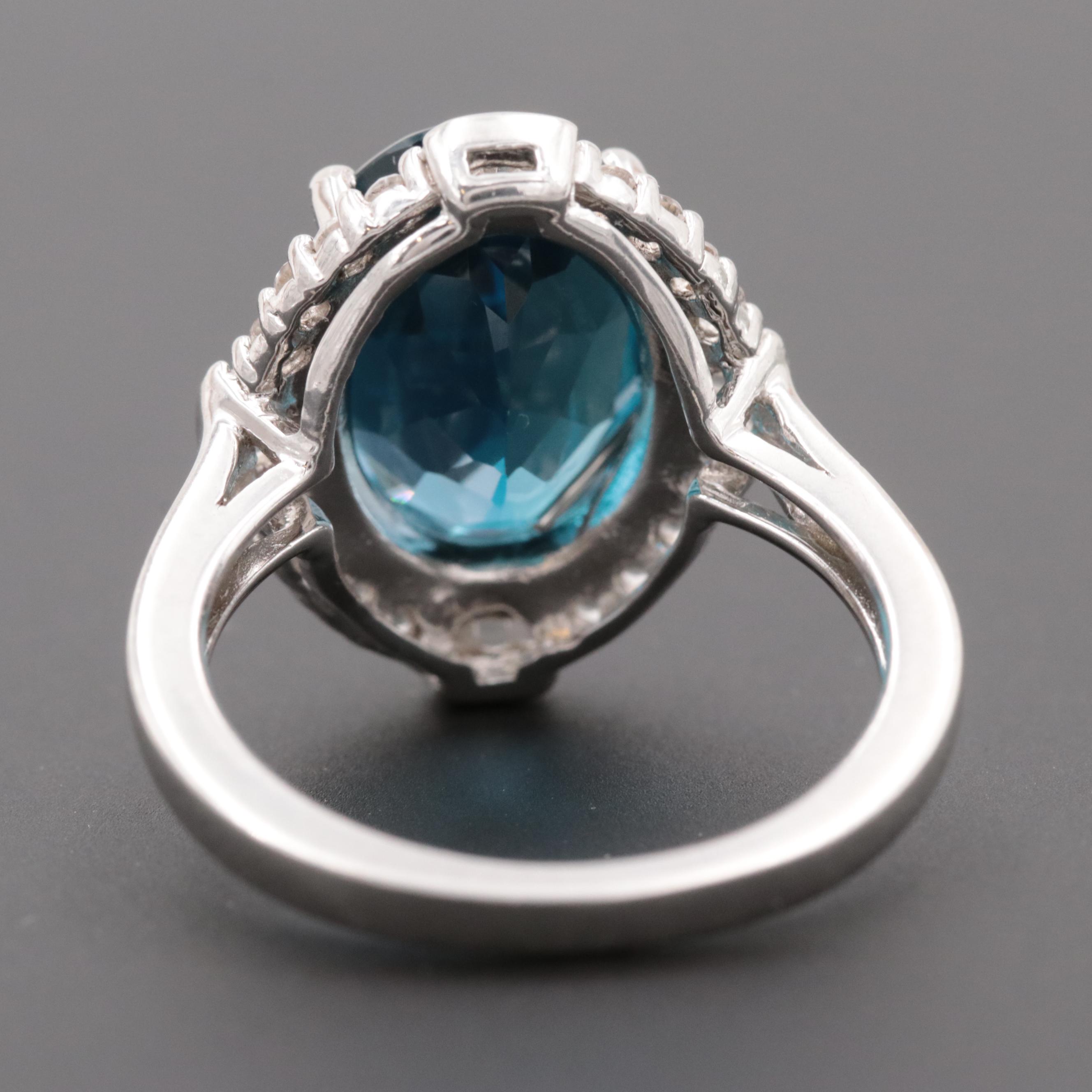 Sterling Silver Blue Topaz and Synthetic White Sapphire Ring