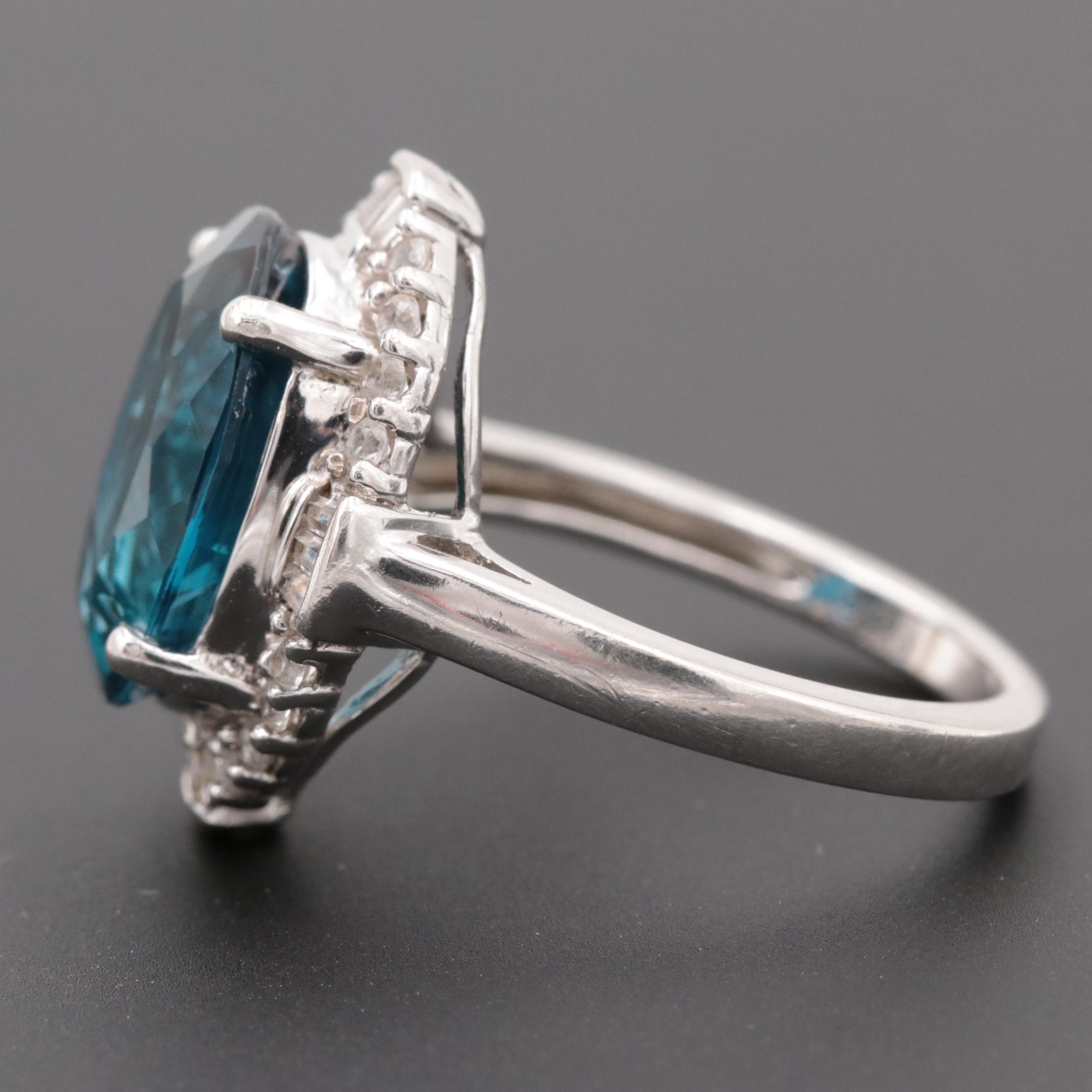 Sterling Silver Blue Topaz and Synthetic White Sapphire Ring
