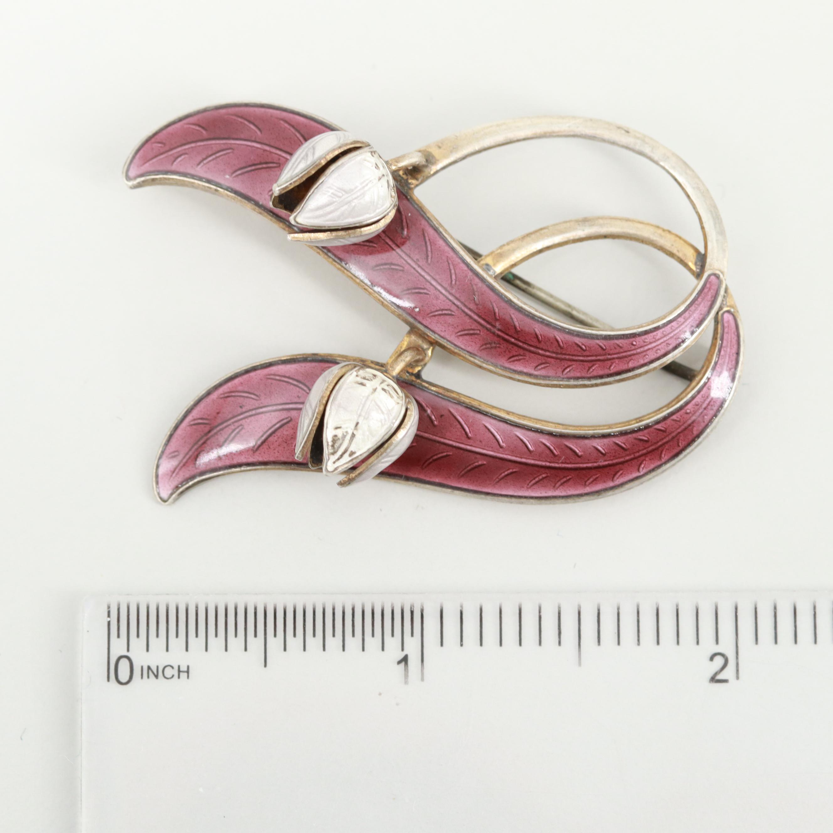Vintage Aksel Holmsen Norwegian Sterling Silver Basse-Taille Enamel Brooch