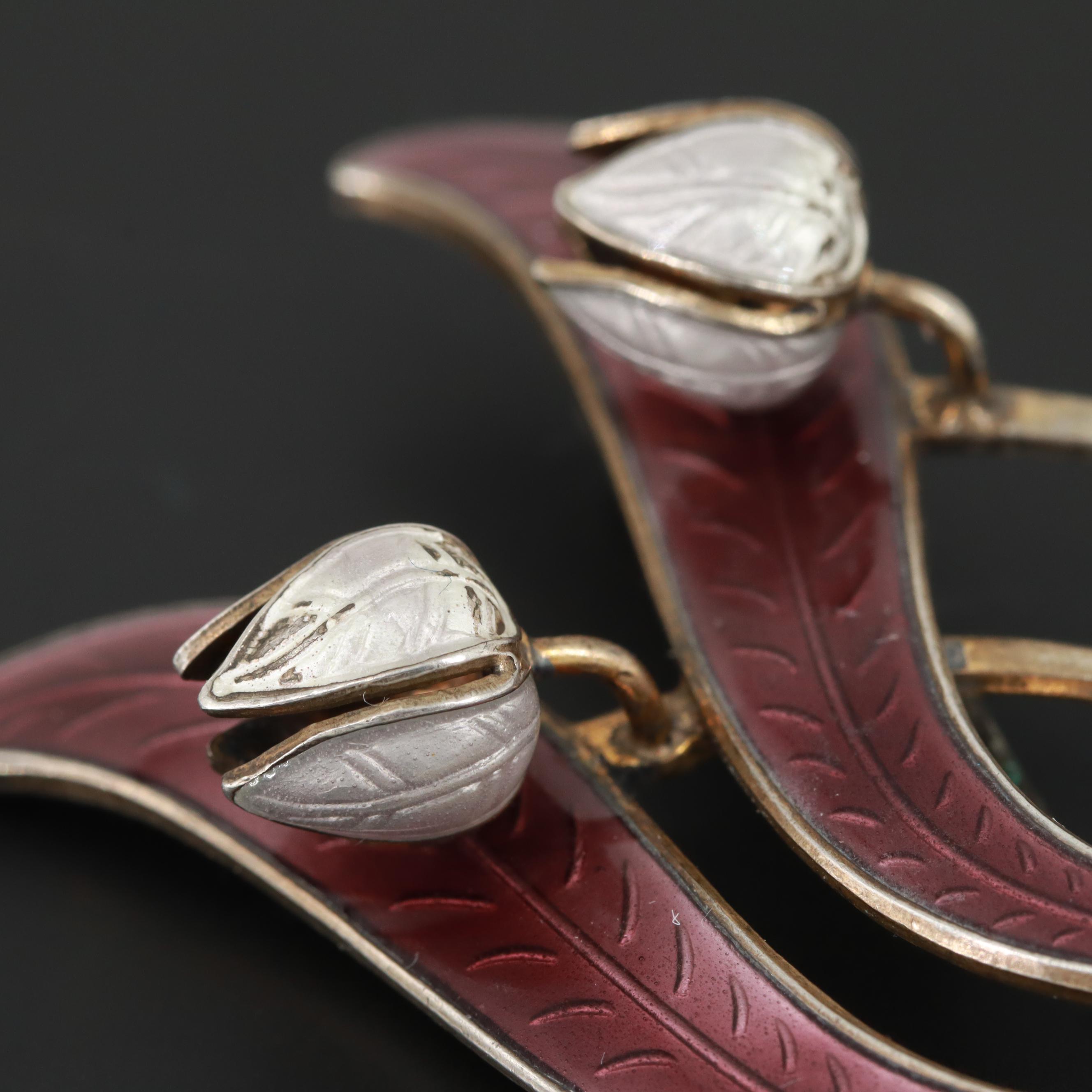 Vintage Aksel Holmsen Norwegian Sterling Silver Basse-Taille Enamel Brooch