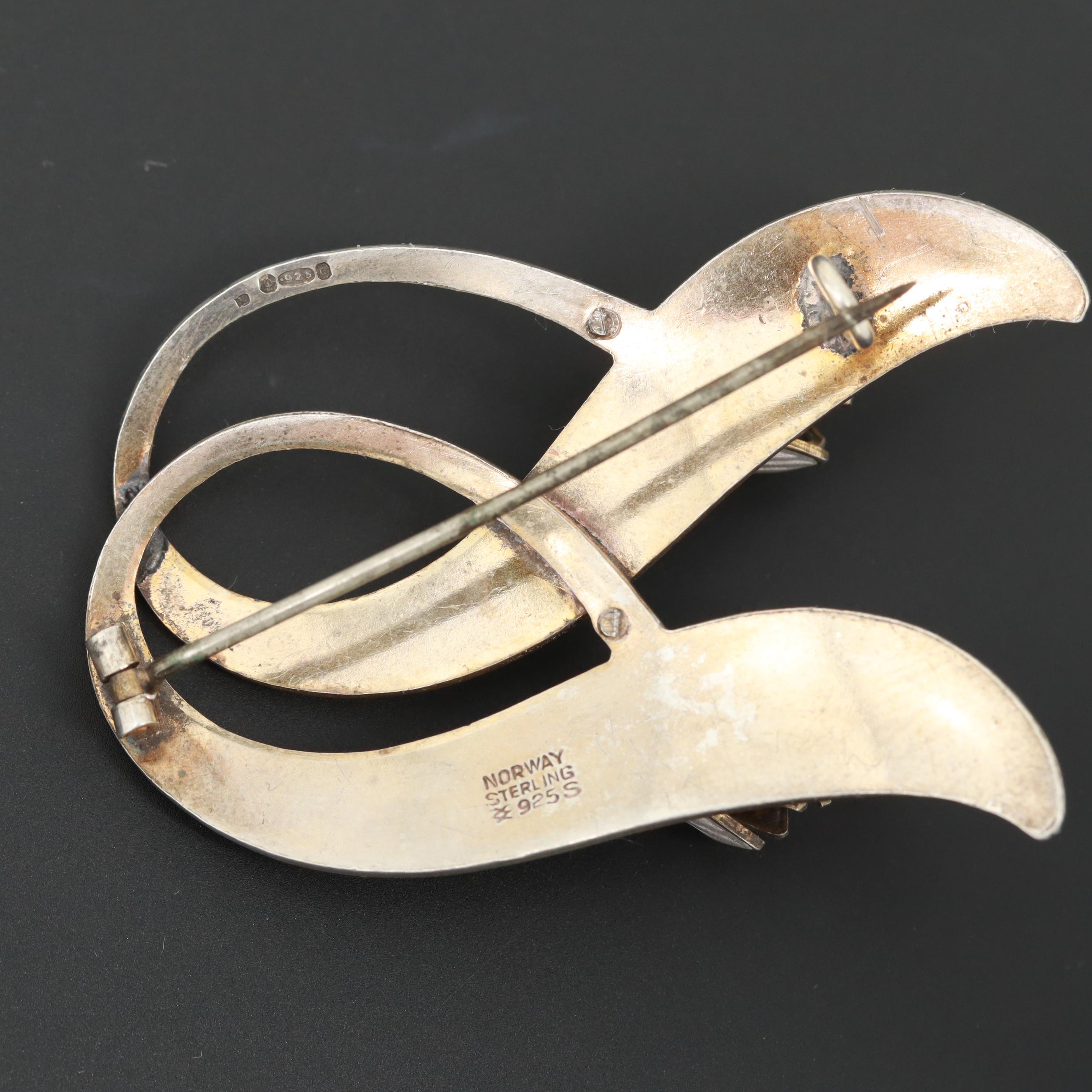 Vintage Aksel Holmsen Norwegian Sterling Silver Basse-Taille Enamel Brooch