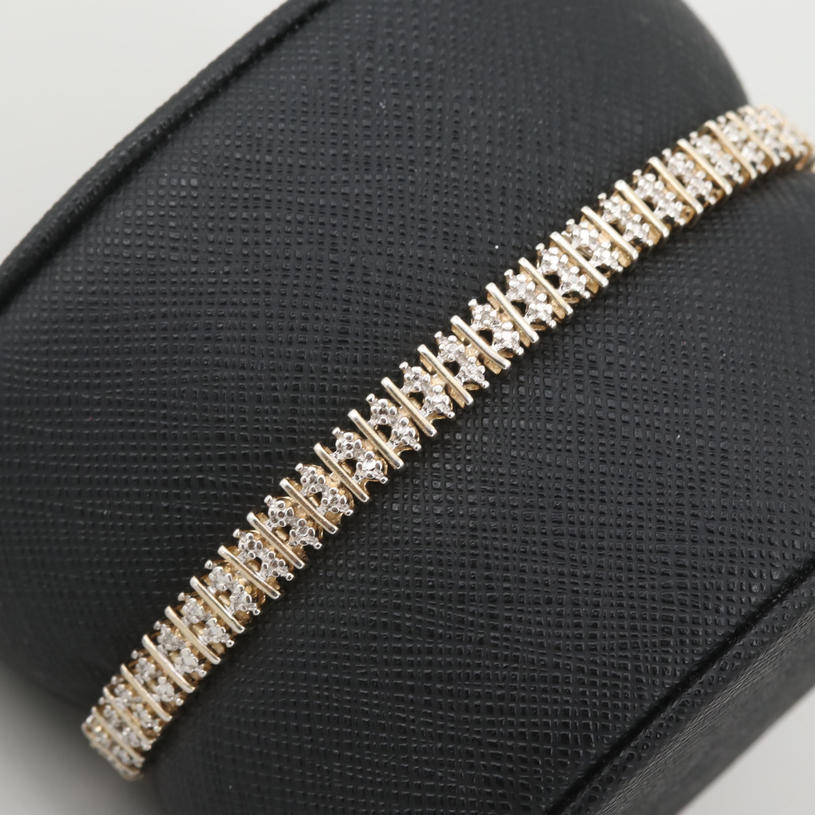 Sterling Silver Diamond Bracelet with Gold Wash Accent