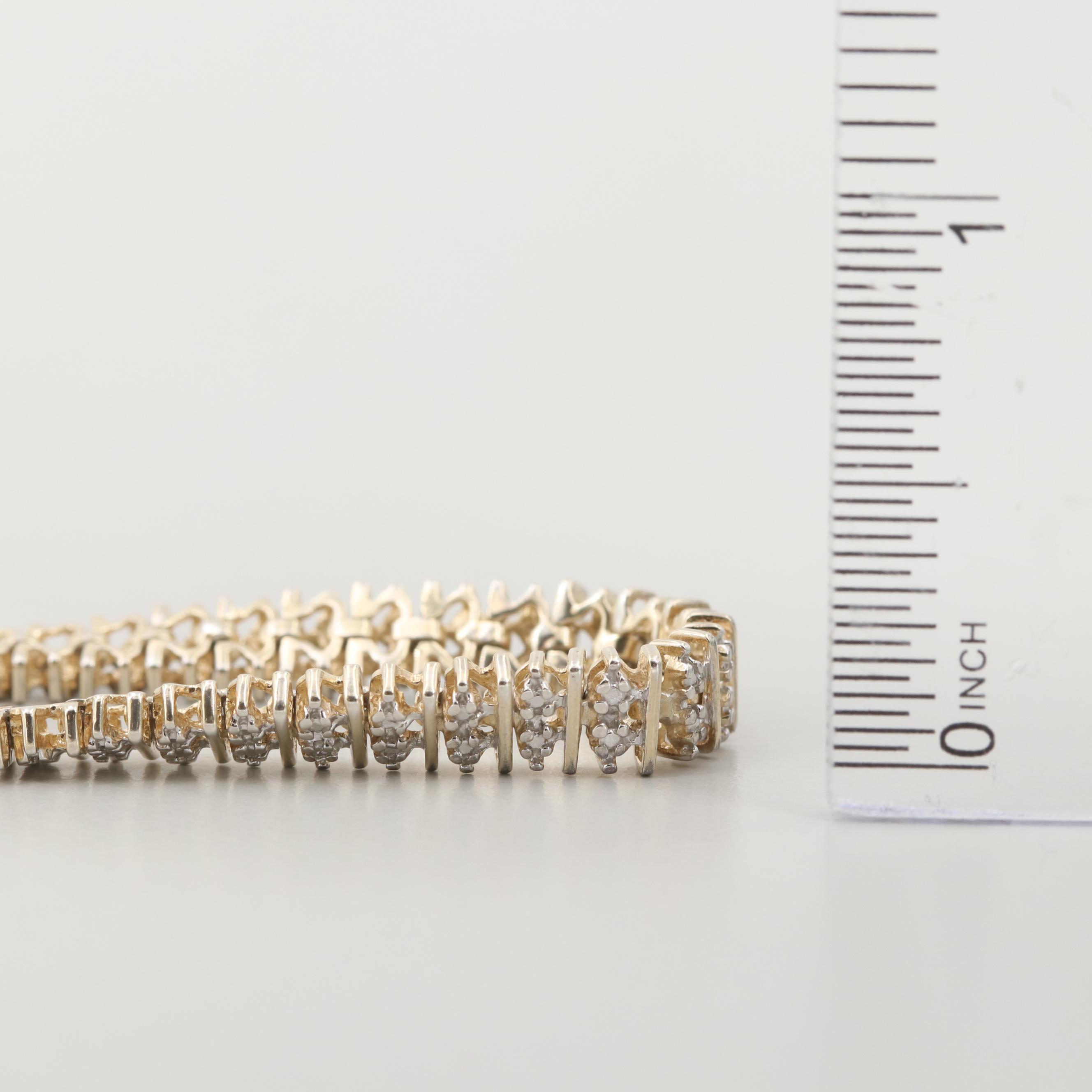 Sterling Silver Diamond Bracelet with Gold Wash Accent