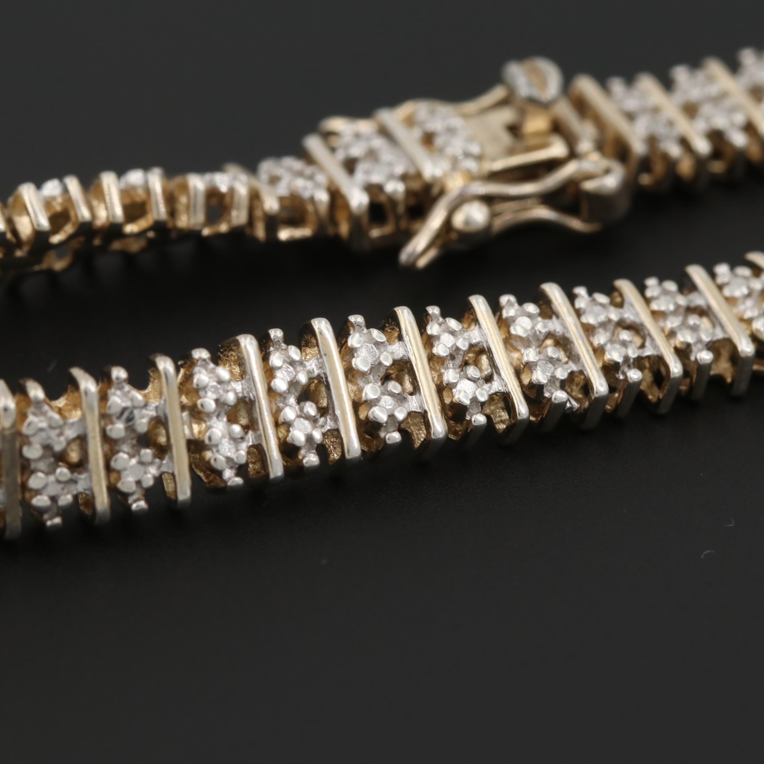 Sterling Silver Diamond Bracelet with Gold Wash Accent