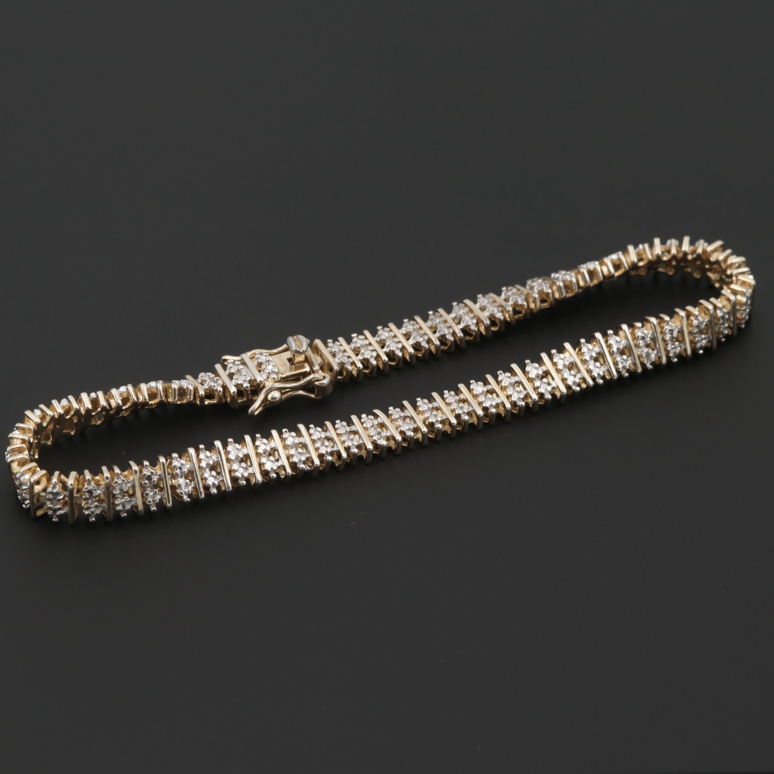 Sterling Silver Diamond Bracelet with Gold Wash Accent