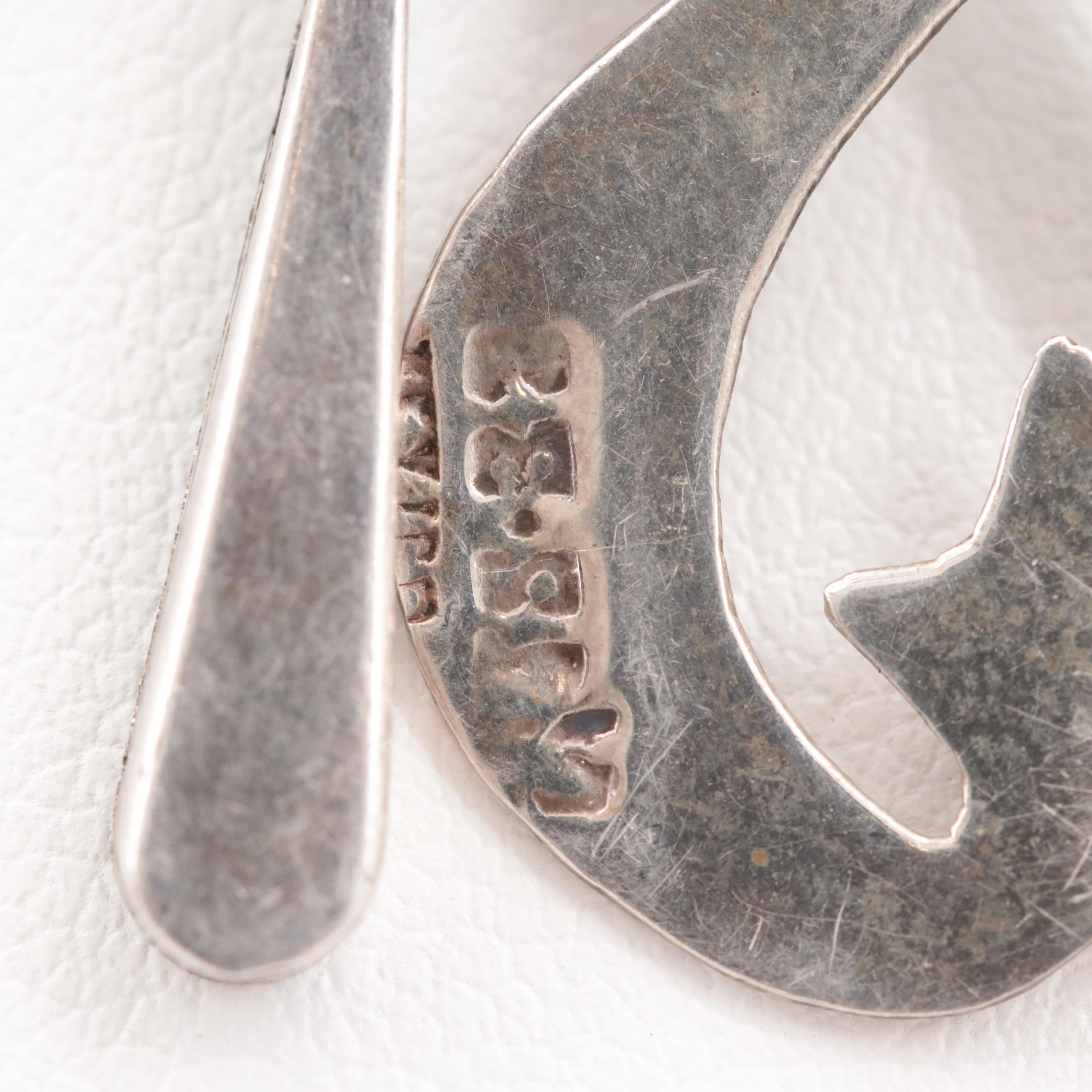 Mexican Sterling Silver Chip Turquoise Pendant Necklace Featuring Crescent Moon