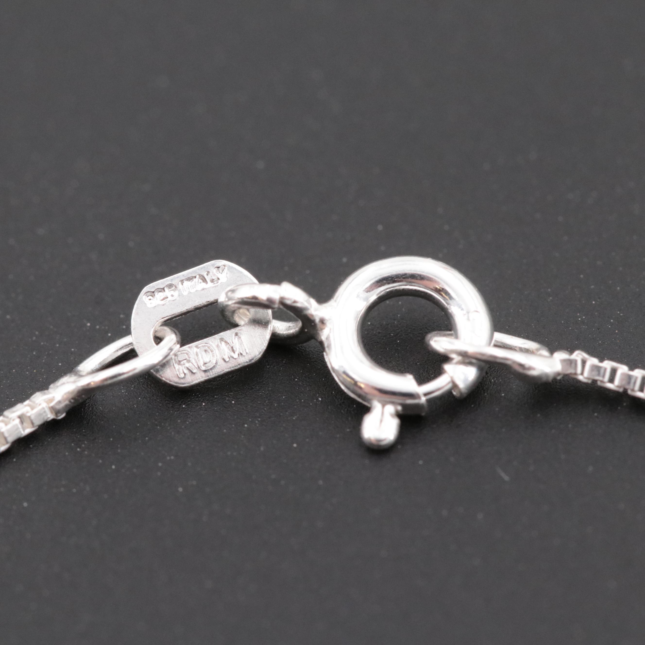 Mexican Sterling Silver Chip Turquoise Pendant Necklace Featuring Crescent Moon