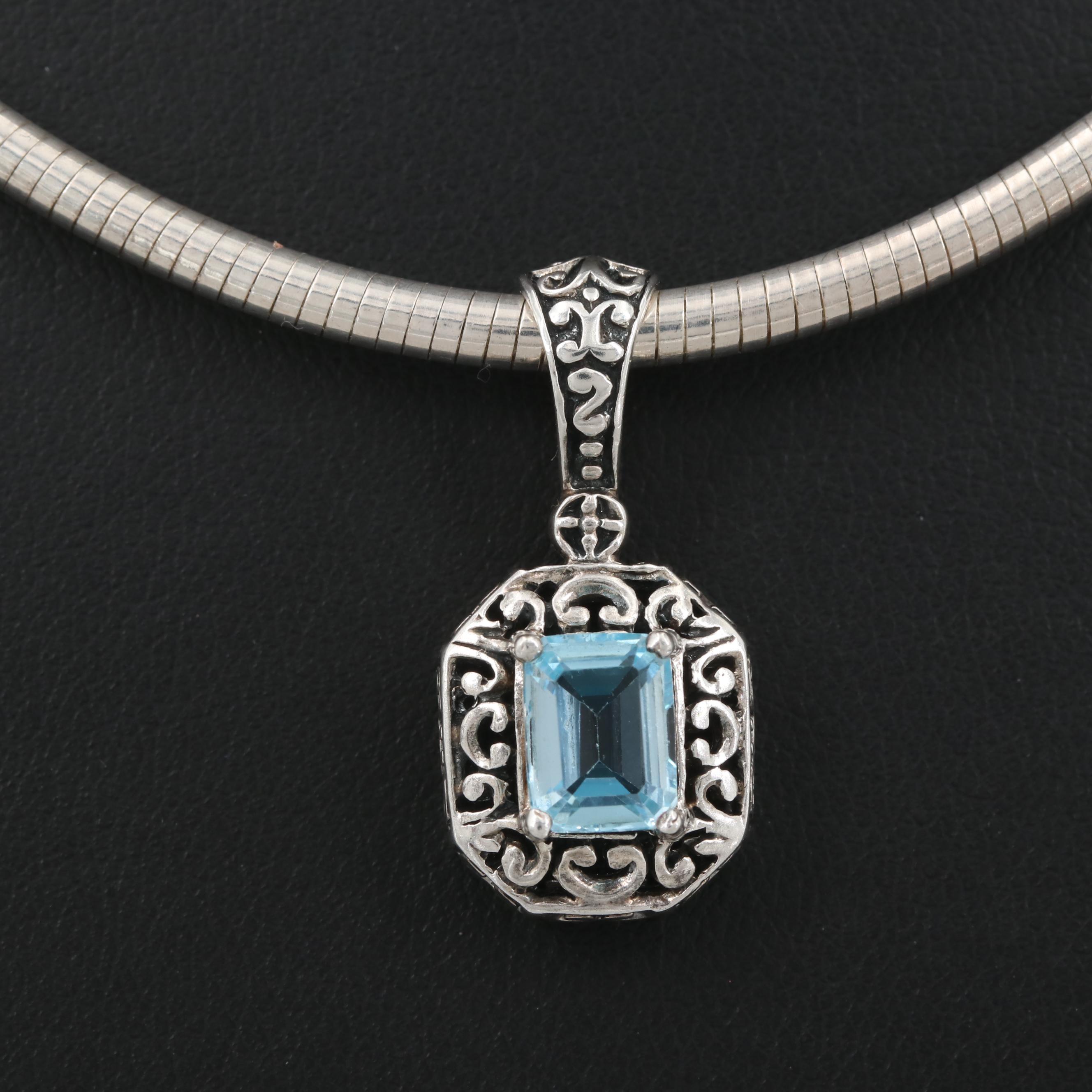 Sterling Silver Topaz Pendant and Necklace