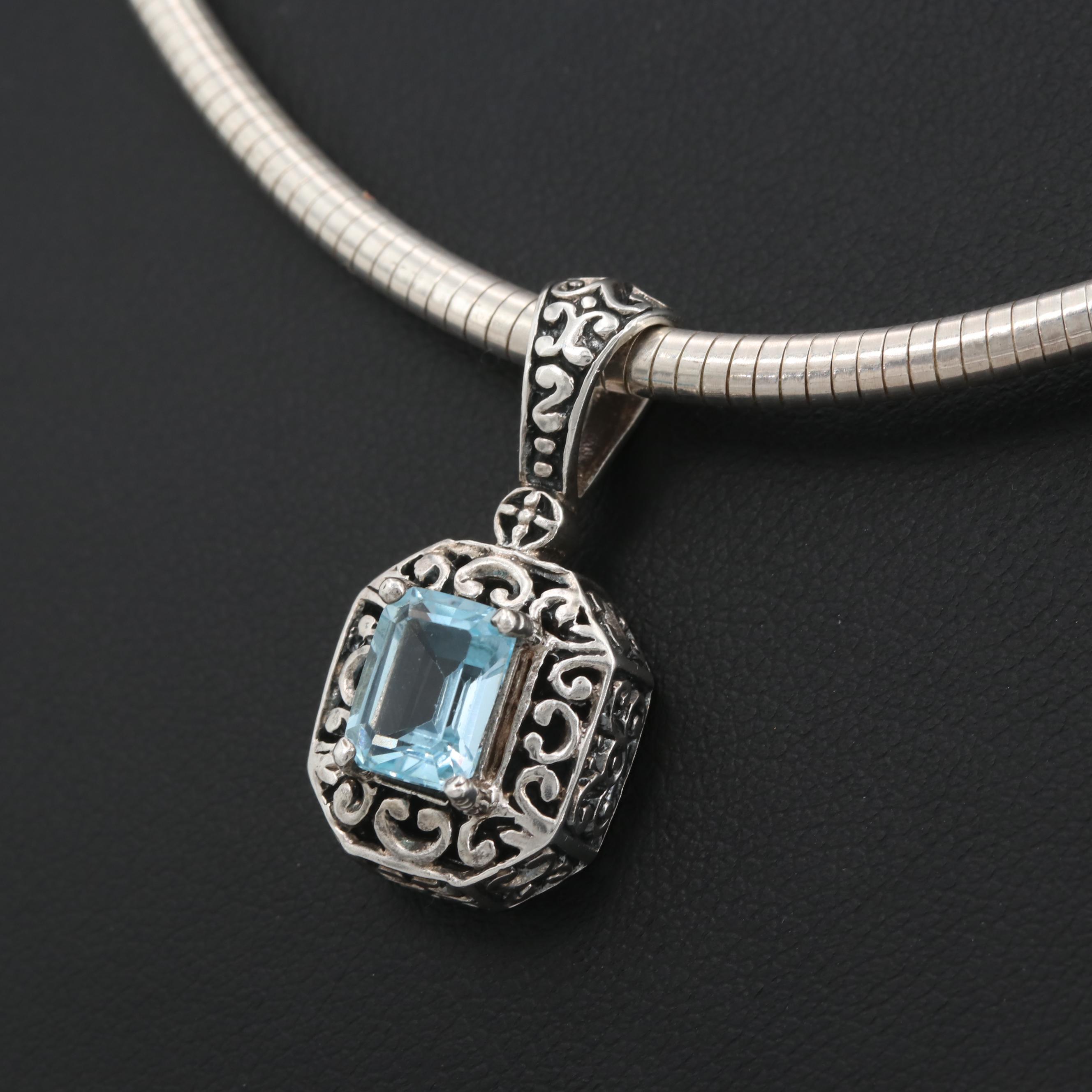 Sterling Silver Topaz Pendant and Necklace
