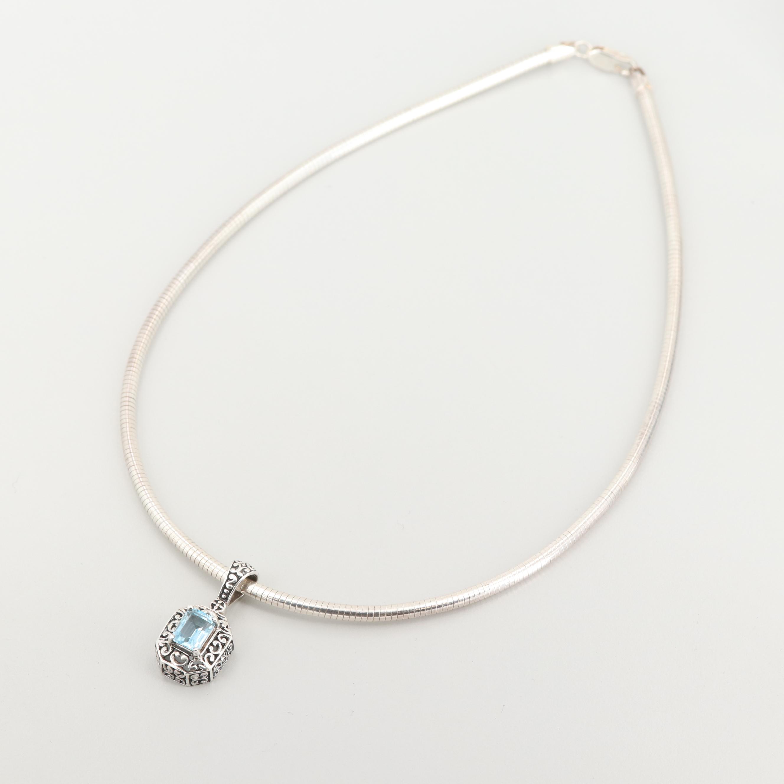 Sterling Silver Topaz Pendant and Necklace