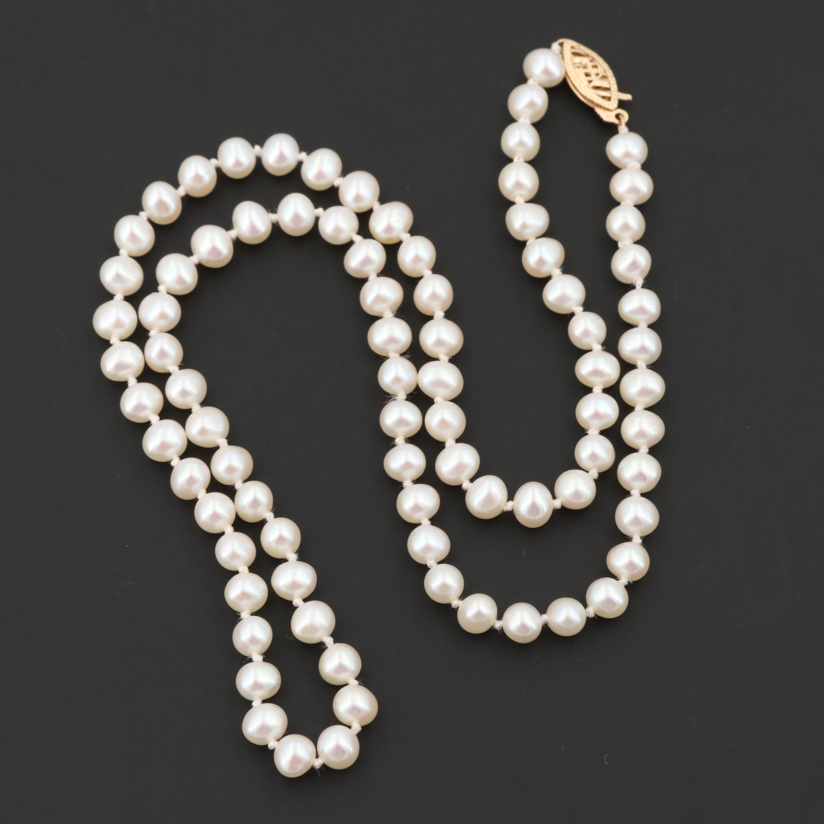 14K Yellow Gold Cultured Pearl Necklace
