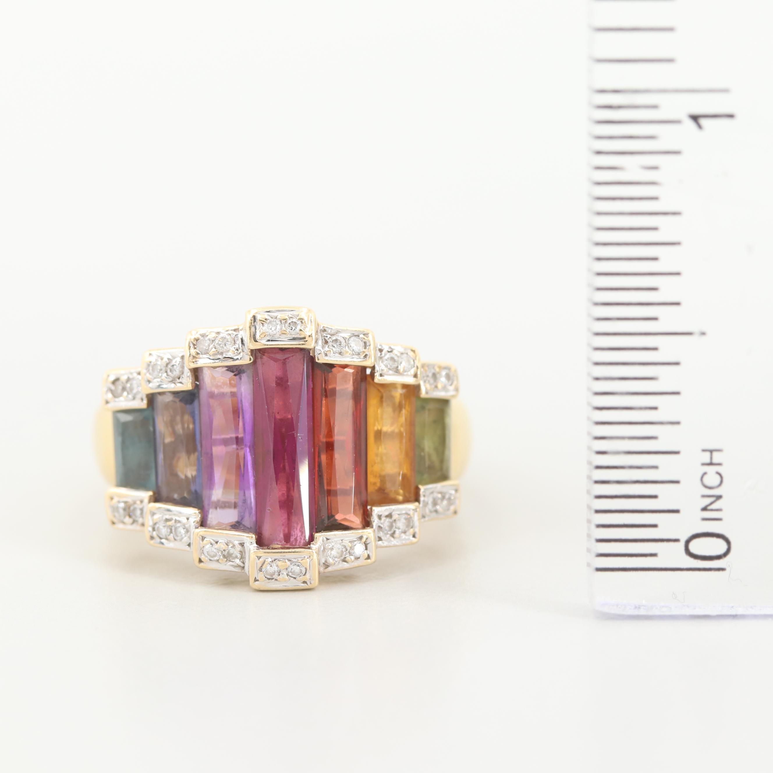 Bellarri 18K Yellow Gold Amethyst, Iolite, Garnet, Diamond and Gemstone Ring