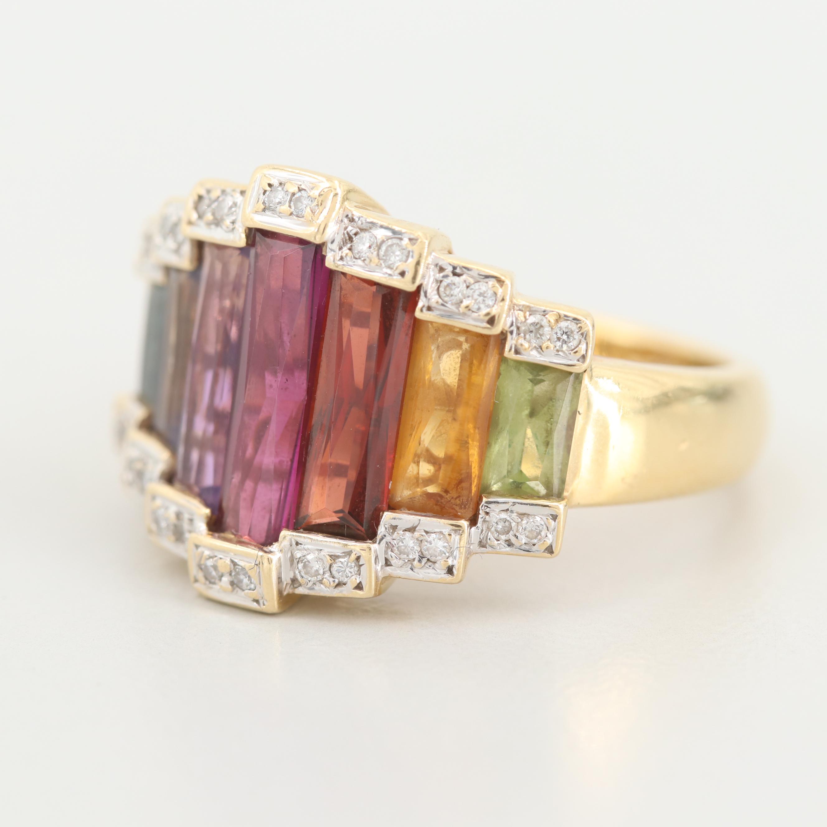 Bellarri 18K Yellow Gold Amethyst, Iolite, Garnet, Diamond and Gemstone Ring