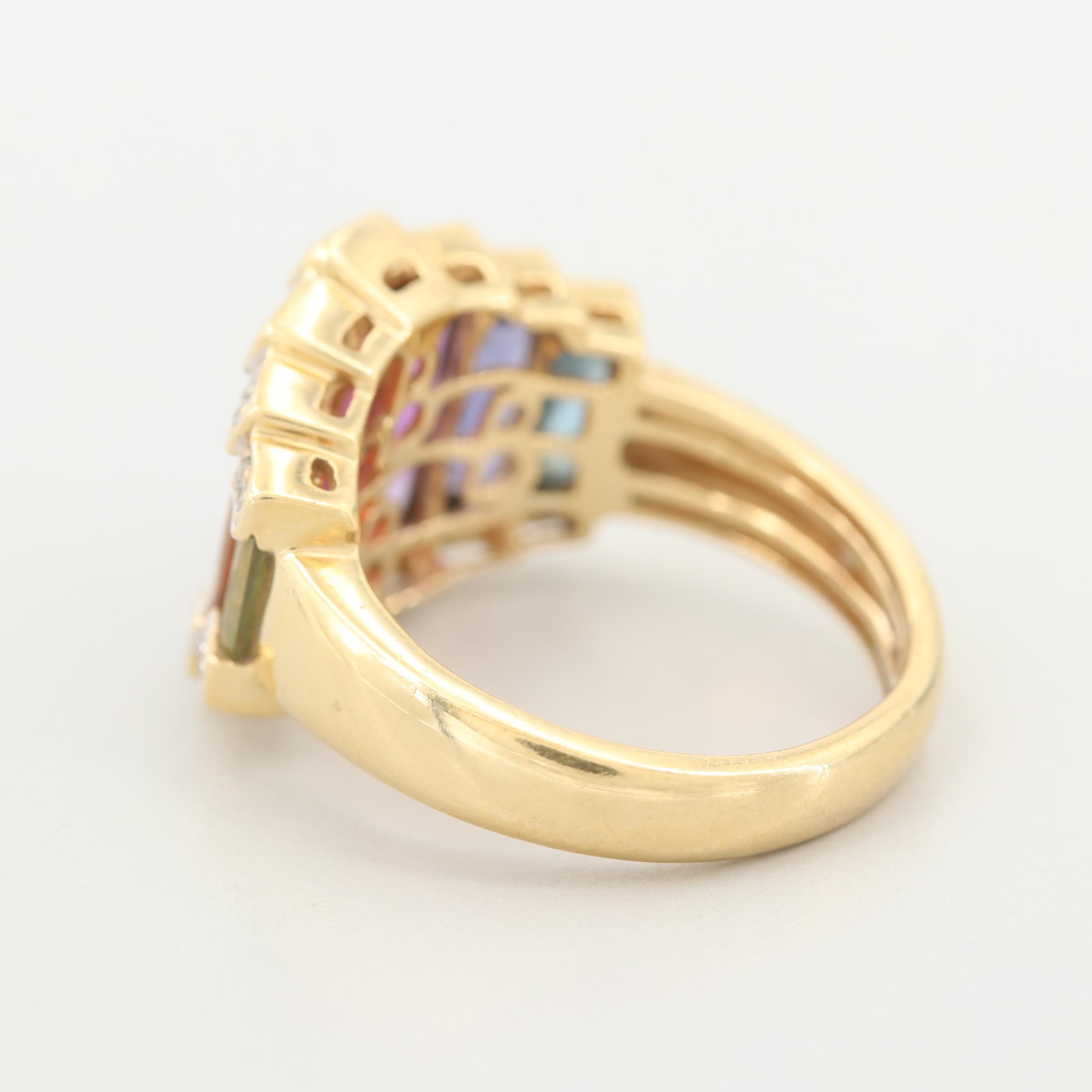 Bellarri 18K Yellow Gold Amethyst, Iolite, Garnet, Diamond and Gemstone Ring
