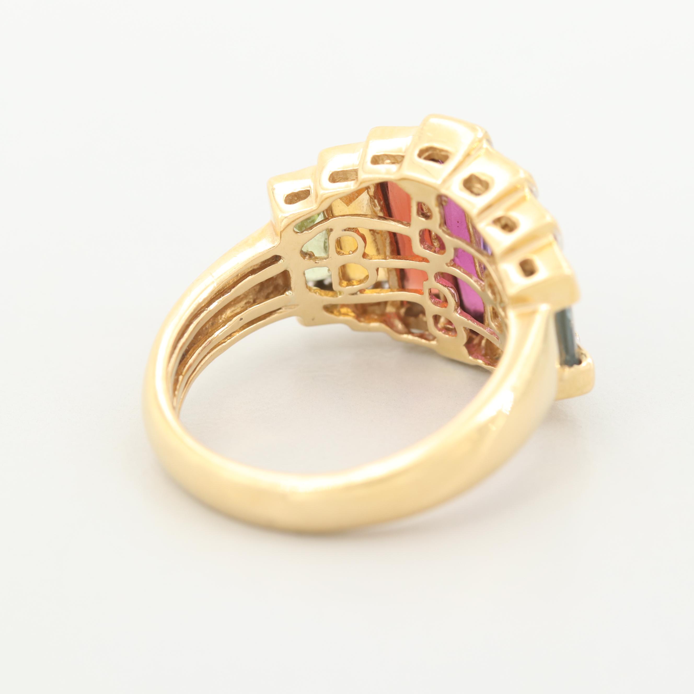 Bellarri 18K Yellow Gold Amethyst, Iolite, Garnet, Diamond and Gemstone Ring