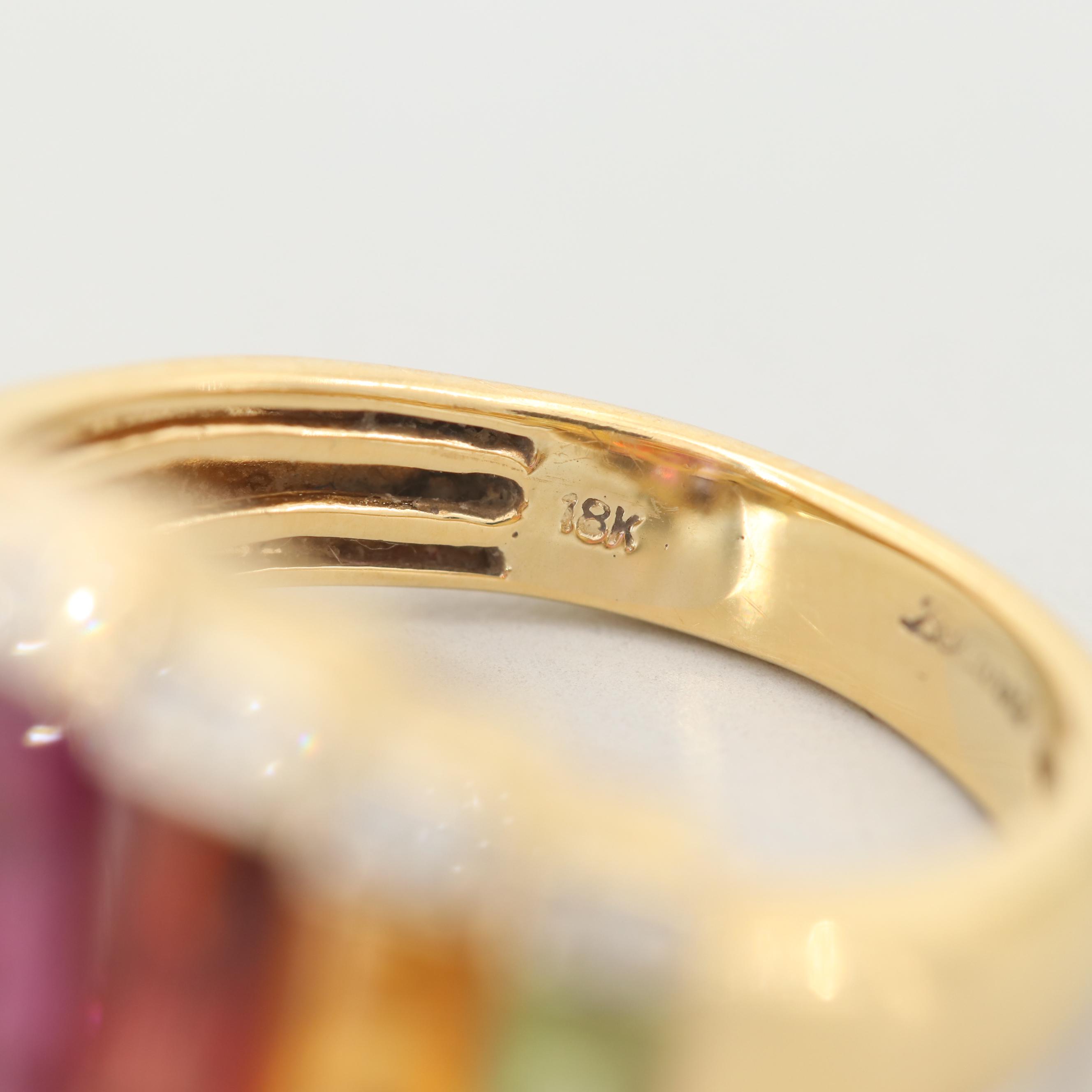 Bellarri 18K Yellow Gold Amethyst, Iolite, Garnet, Diamond and Gemstone Ring