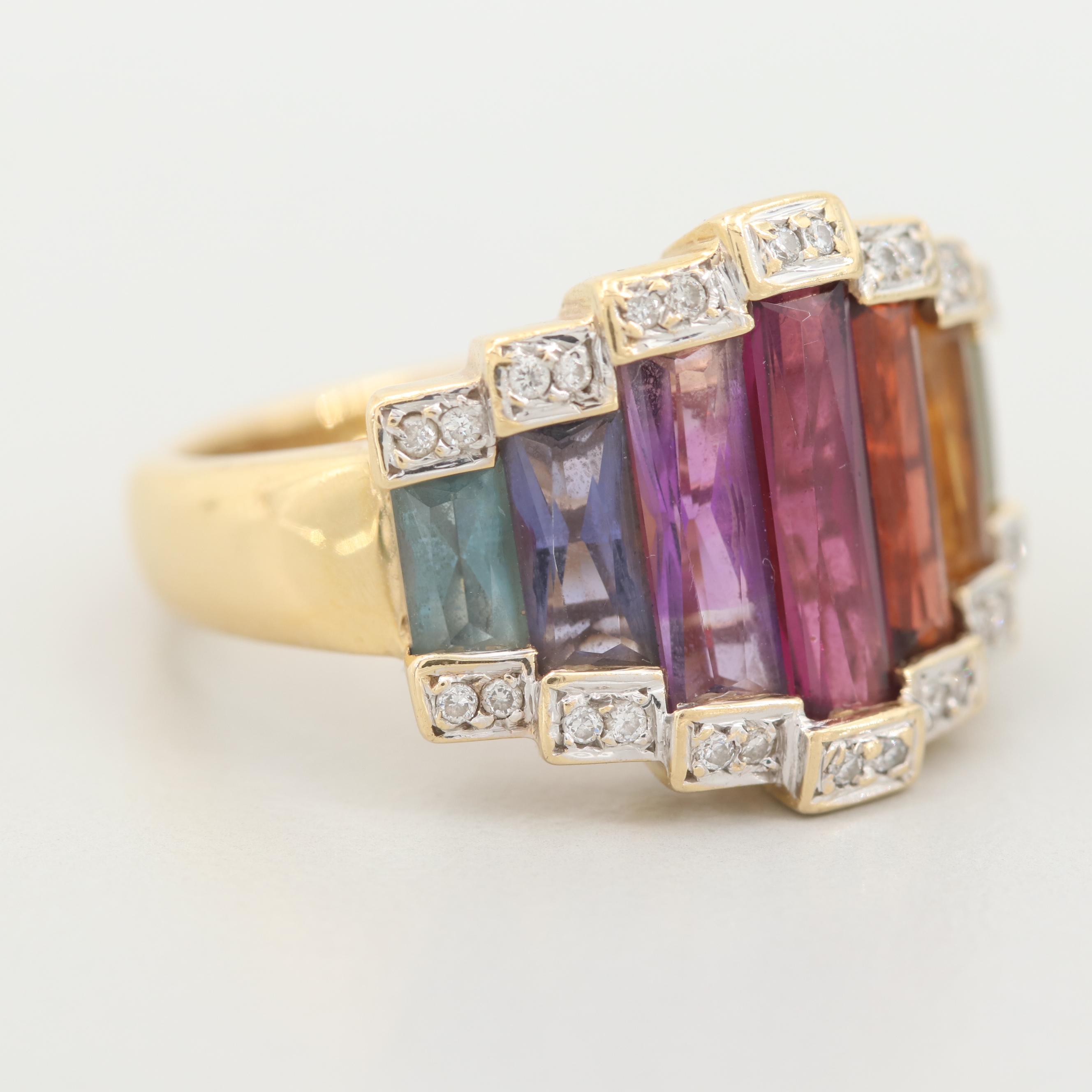 Bellarri 18K Yellow Gold Amethyst, Iolite, Garnet, Diamond and Gemstone Ring
