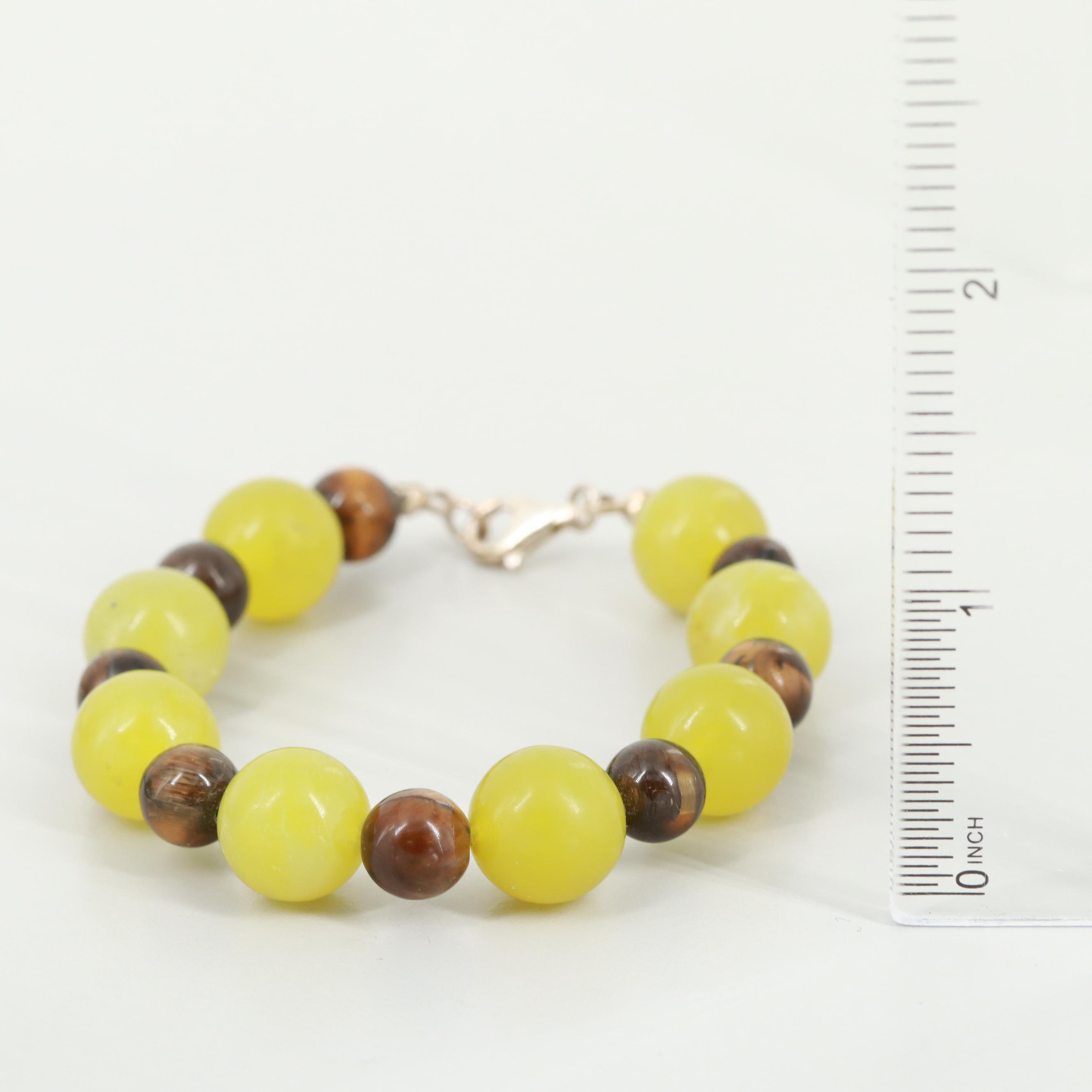 Sterling Silver Serpentine and Tiger's Eye Bead Bracelet