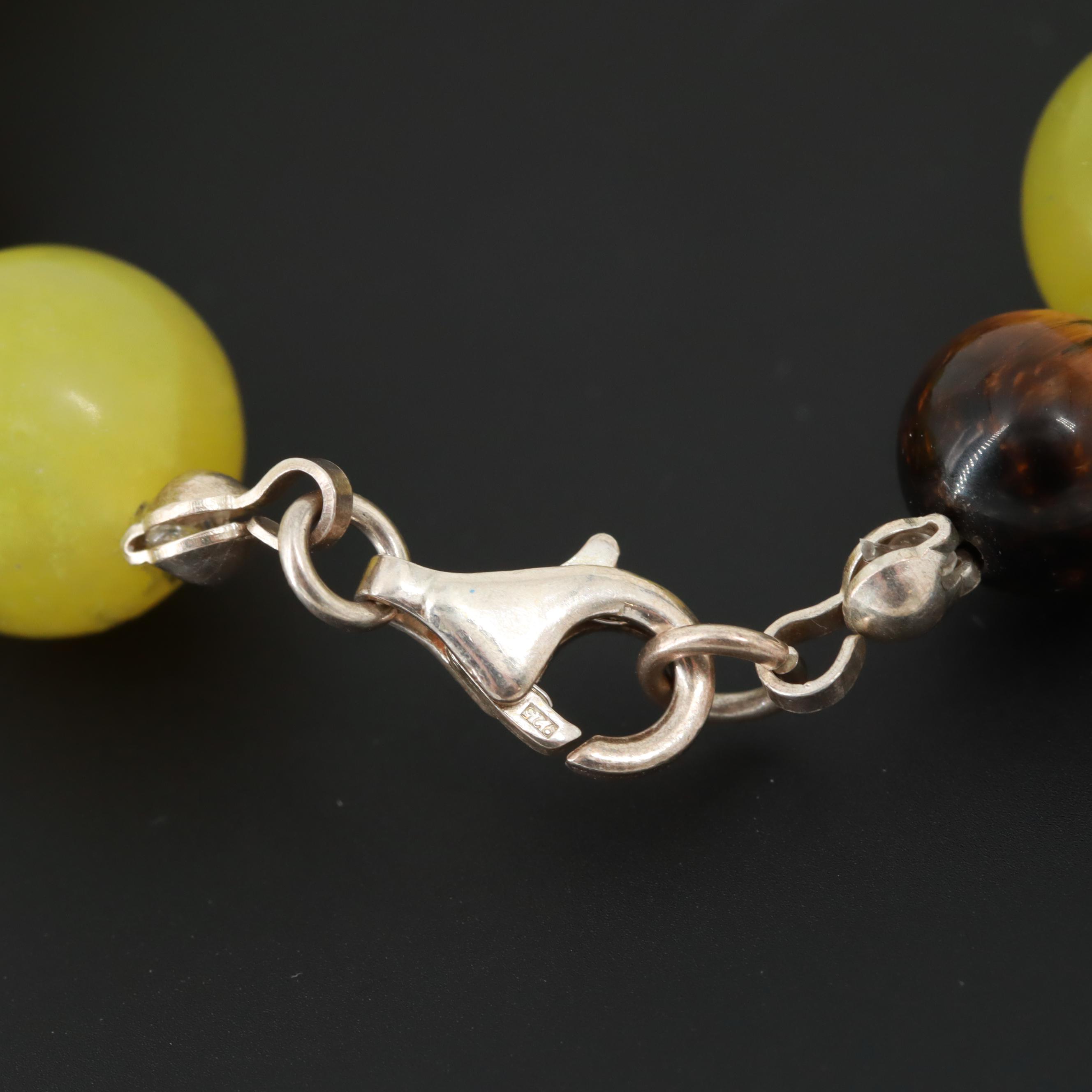 Sterling Silver Serpentine and Tiger's Eye Bead Bracelet