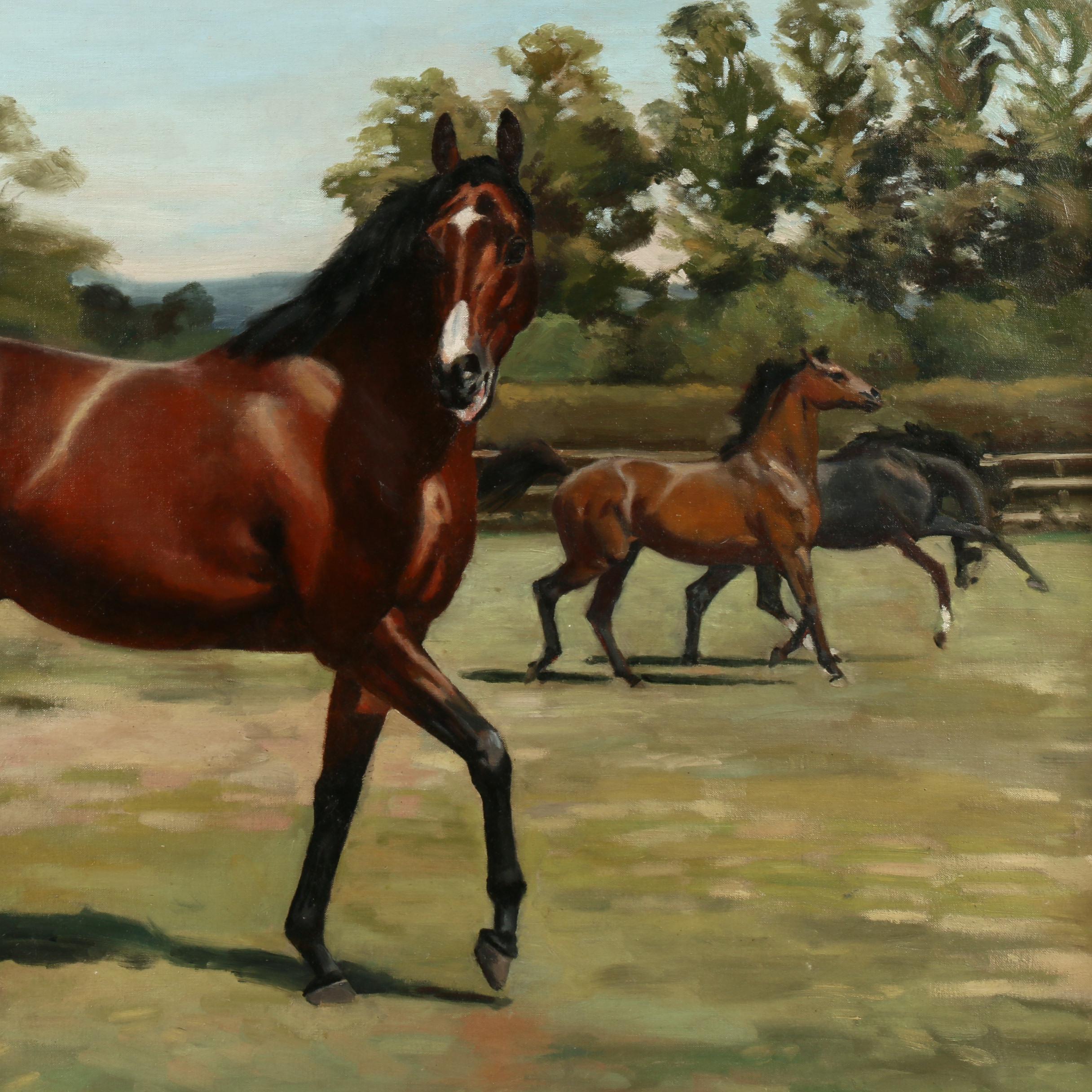 Alexander Charles-Jones Oil Painting of Horses in Pasture