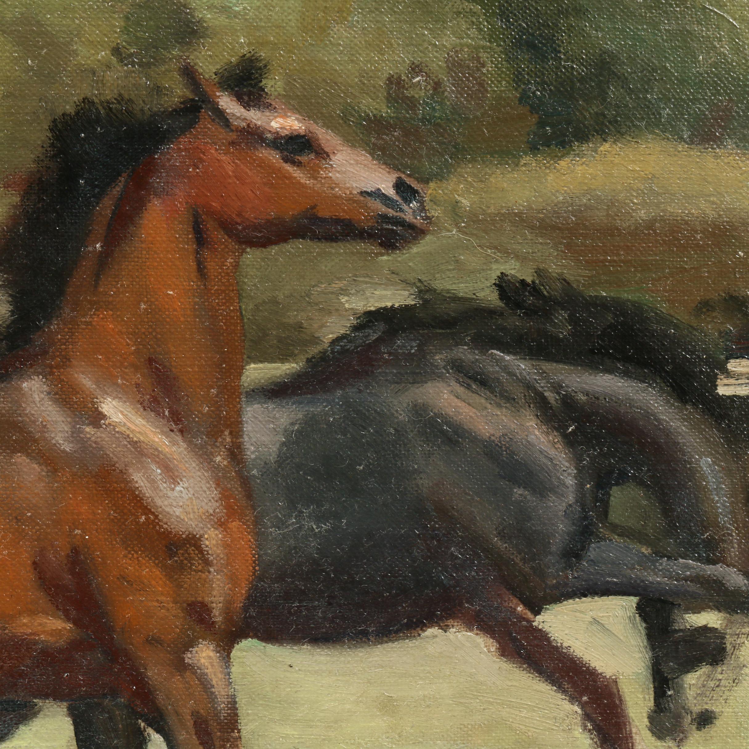 Alexander Charles-Jones Oil Painting of Horses in Pasture