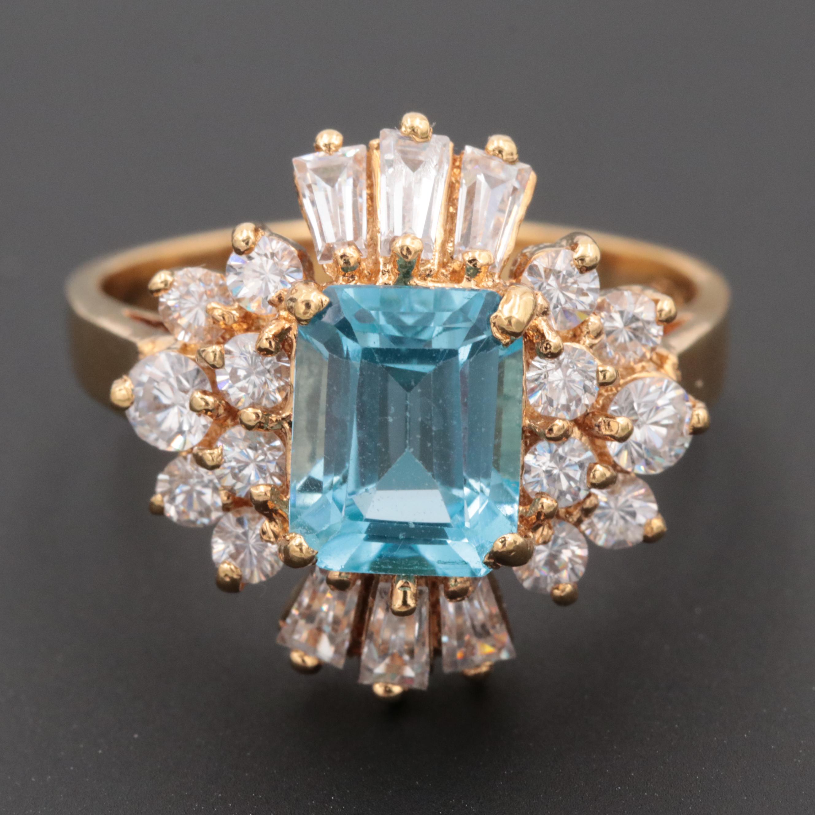 Gold Wash on Sterling Silver Topaz and Cubic Zirconia Ring