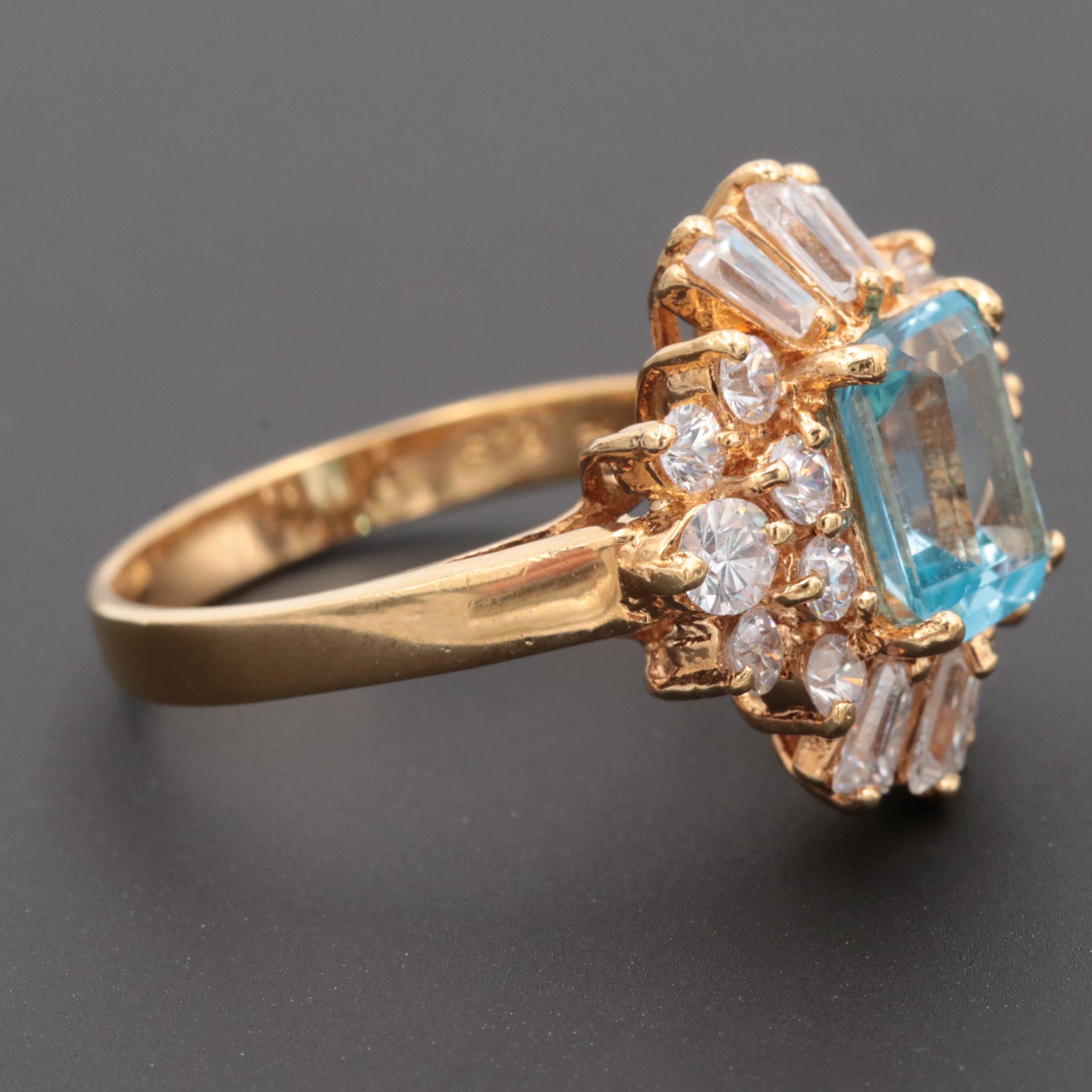 Gold Wash on Sterling Silver Topaz and Cubic Zirconia Ring