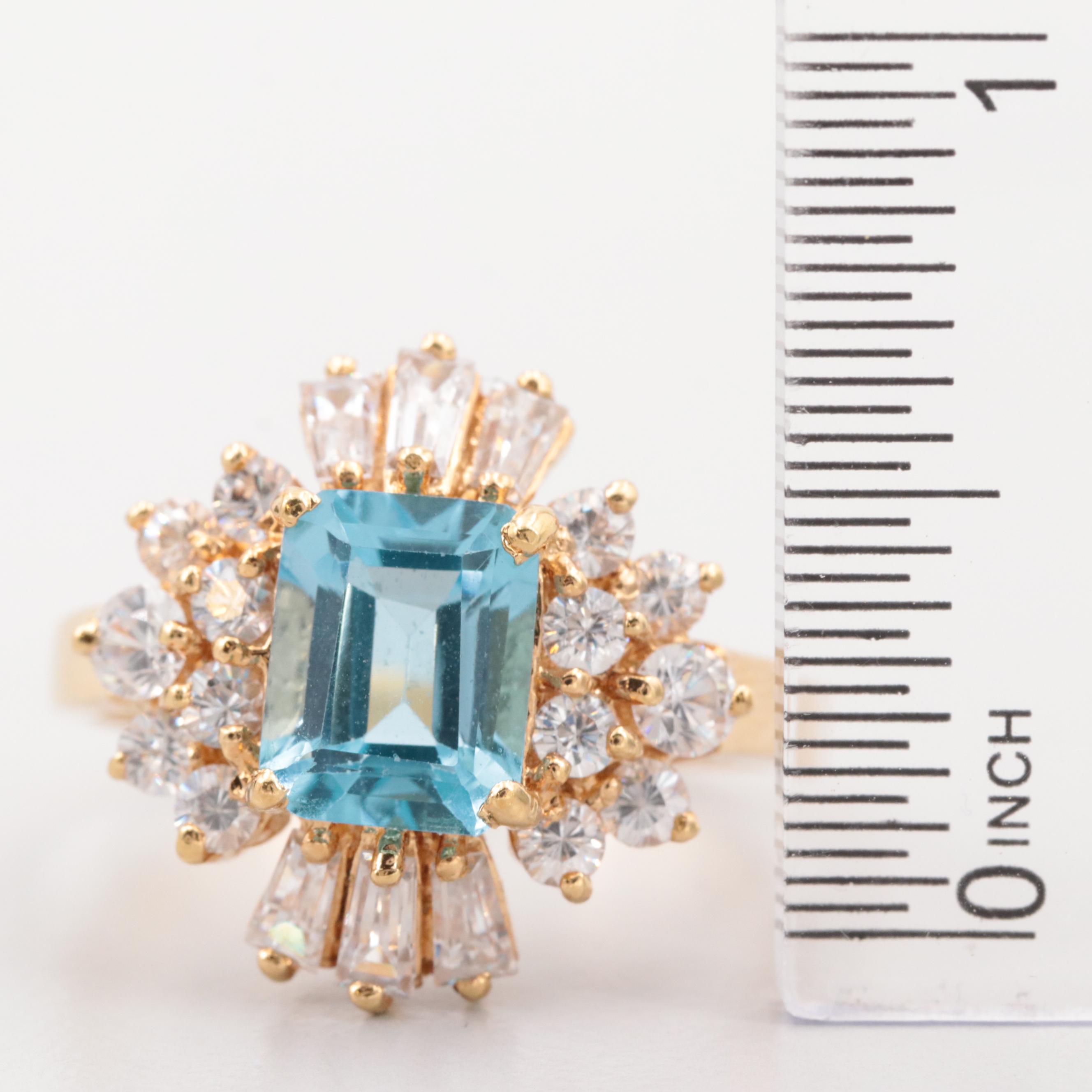 Gold Wash on Sterling Silver Topaz and Cubic Zirconia Ring