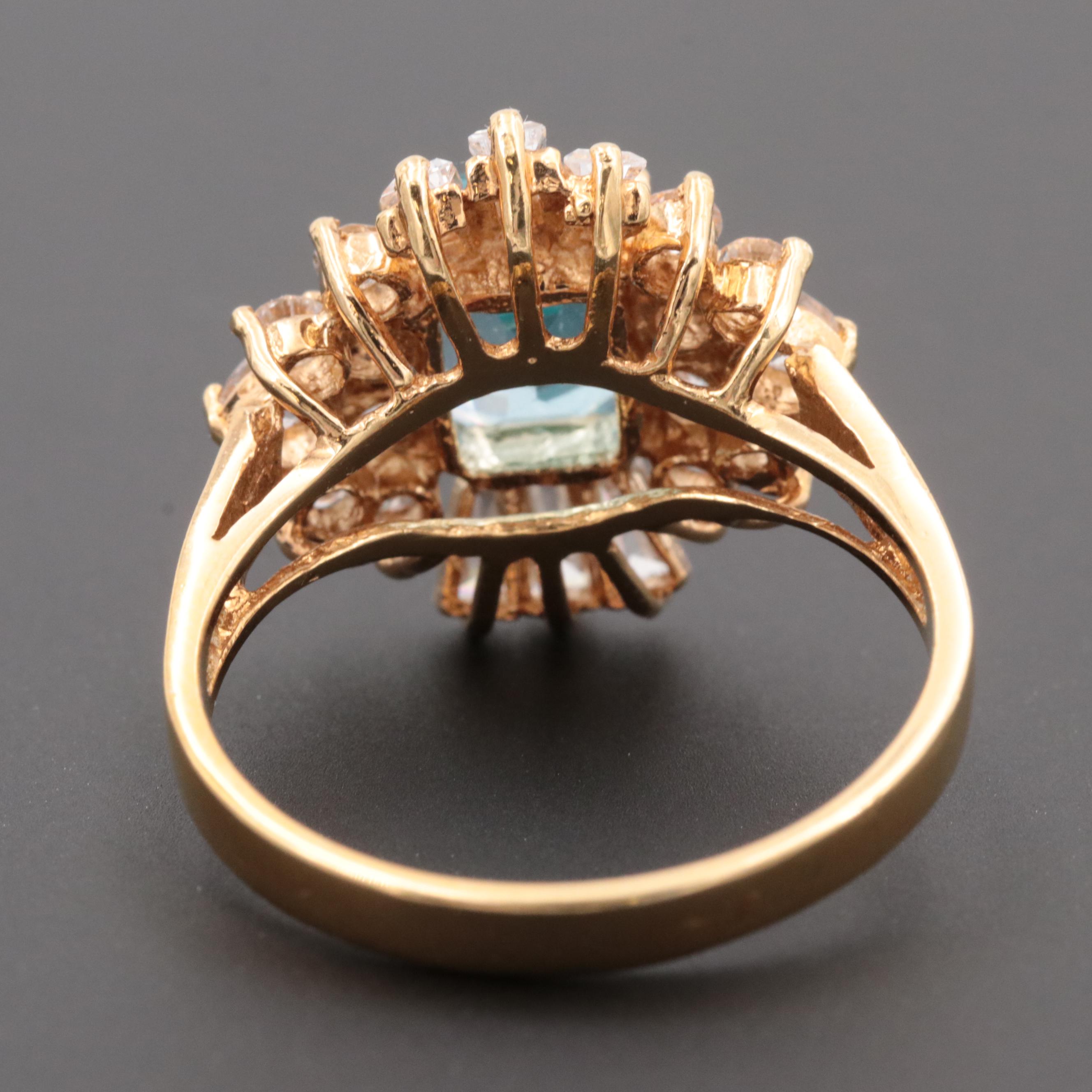 Gold Wash on Sterling Silver Topaz and Cubic Zirconia Ring