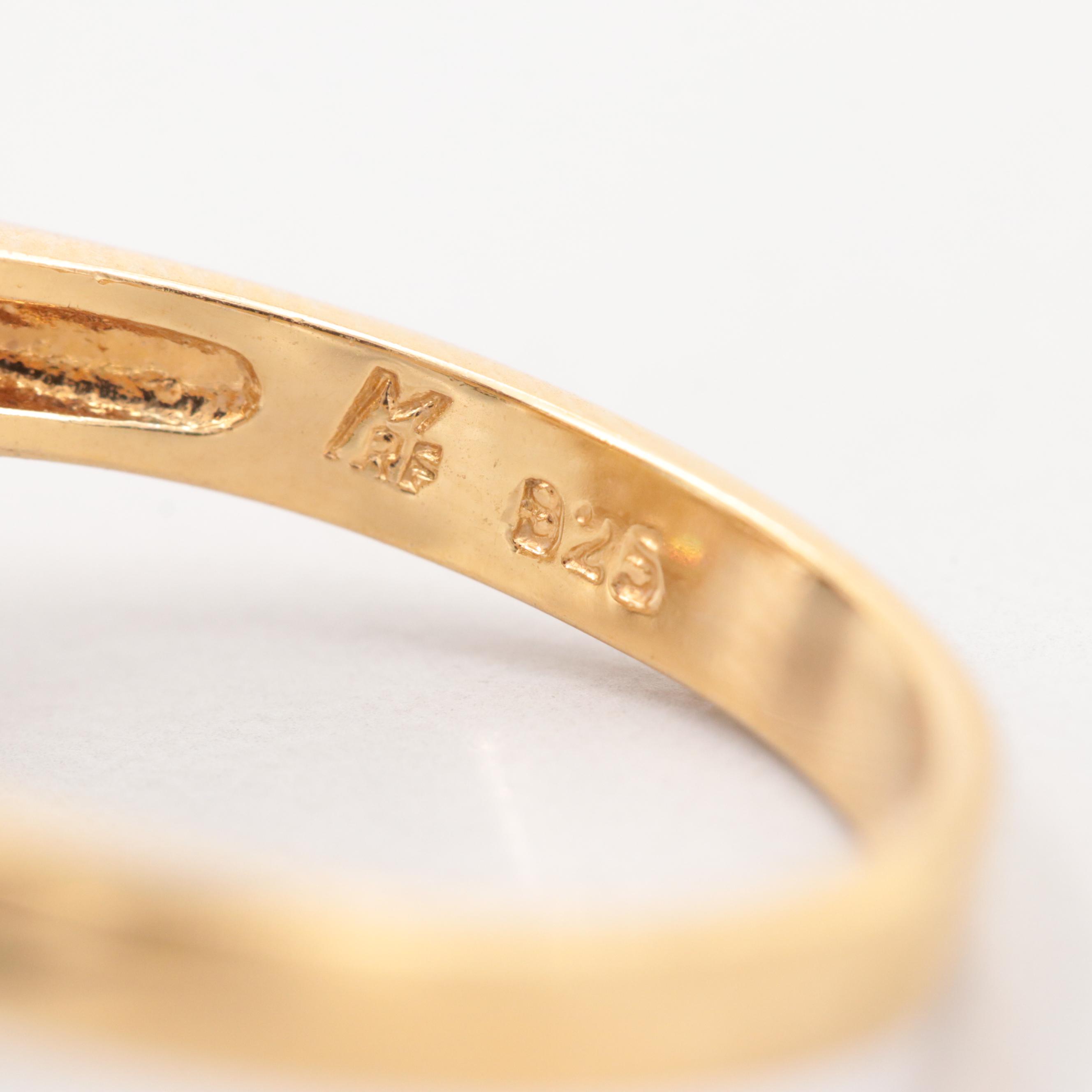 Gold Wash on Sterling Silver Topaz and Cubic Zirconia Ring