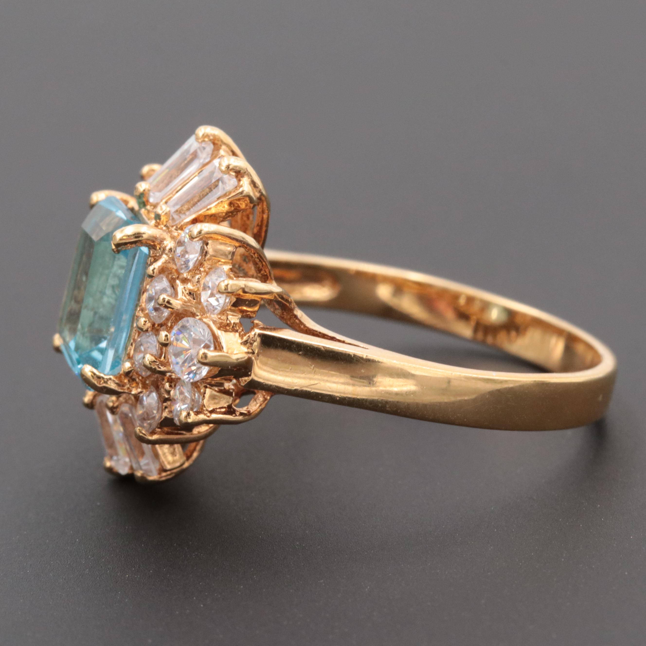 Gold Wash on Sterling Silver Topaz and Cubic Zirconia Ring