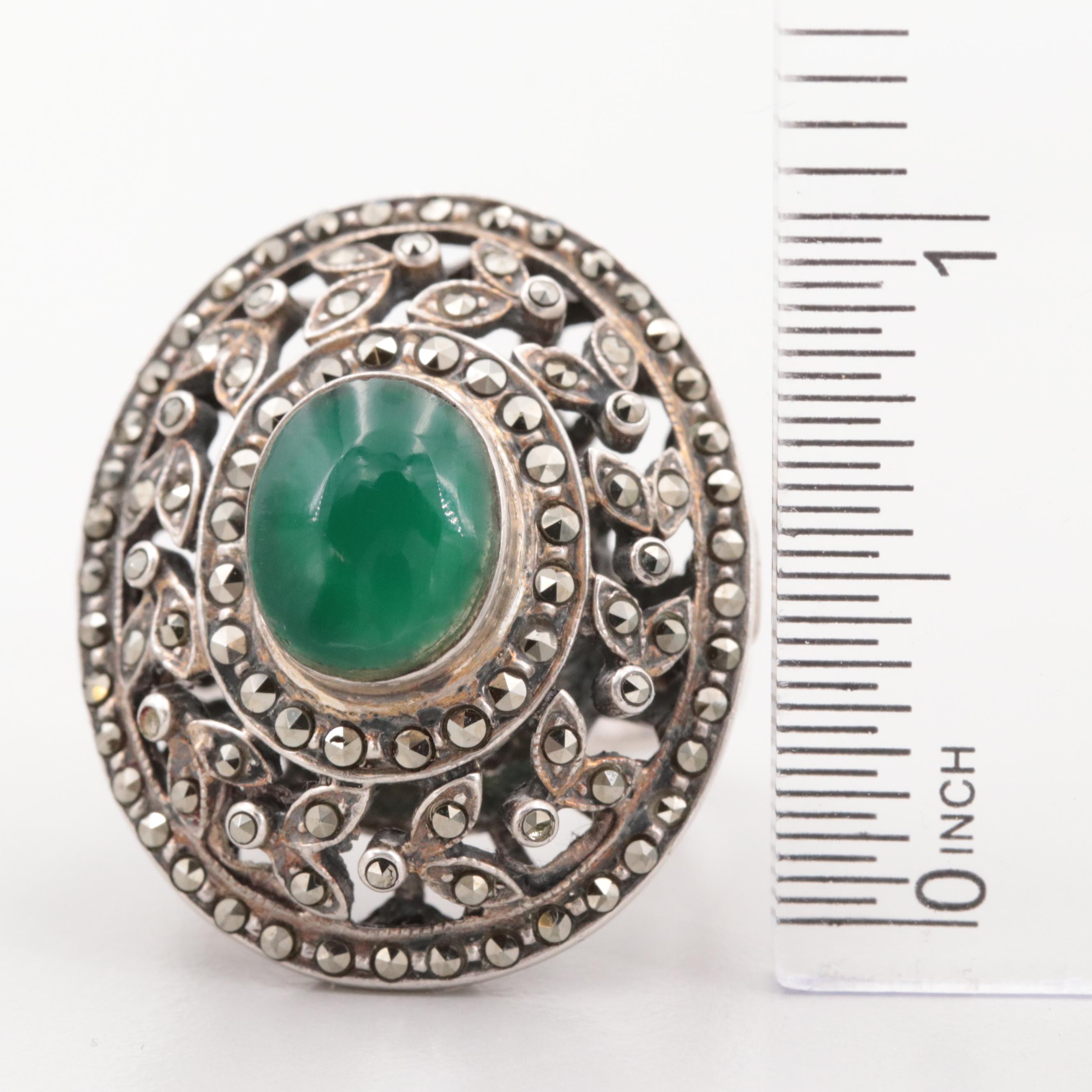 Sterling Silver Chalcedony and Marcasite Open Work Ring