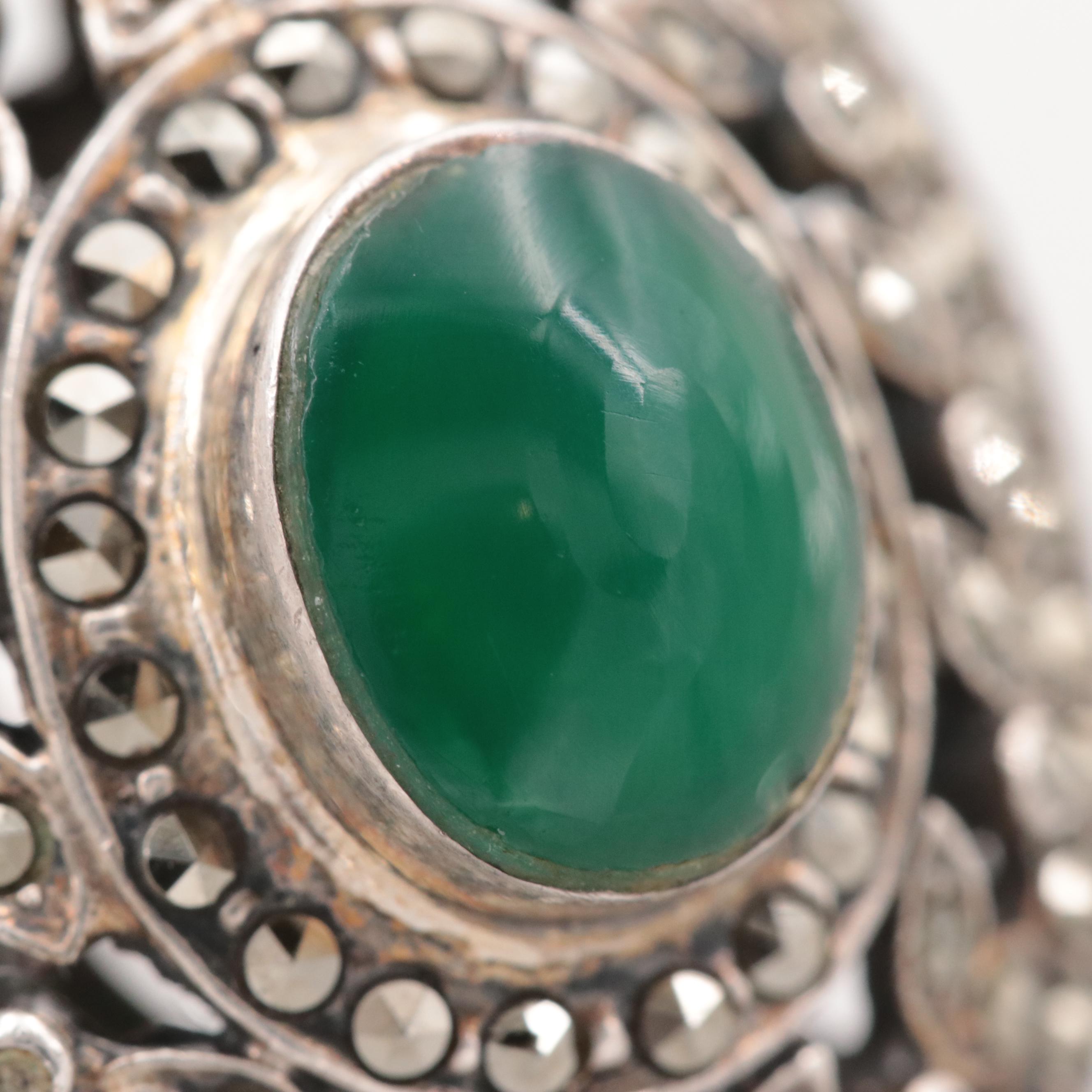 Sterling Silver Chalcedony and Marcasite Open Work Ring