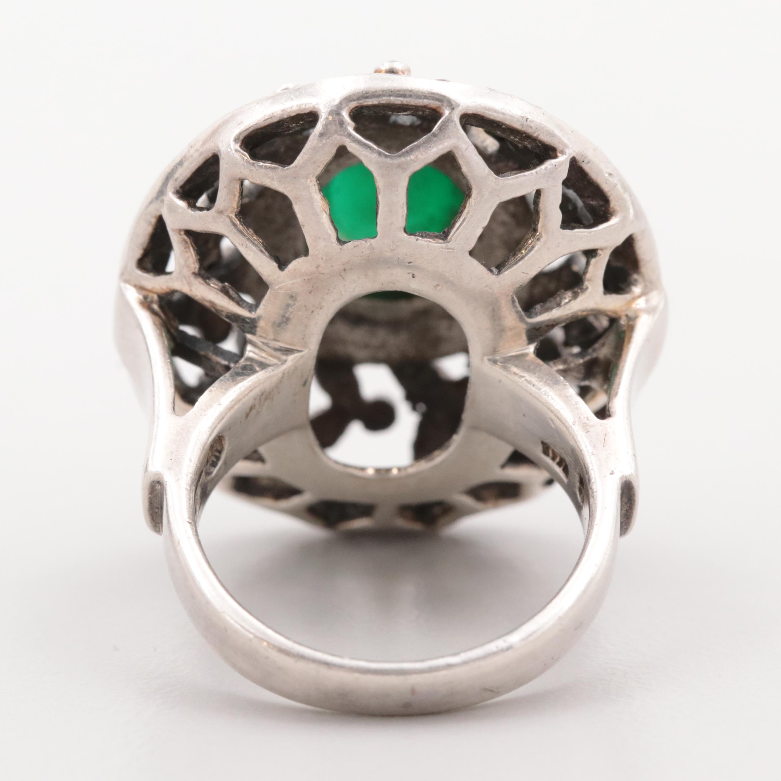 Sterling Silver Chalcedony and Marcasite Open Work Ring