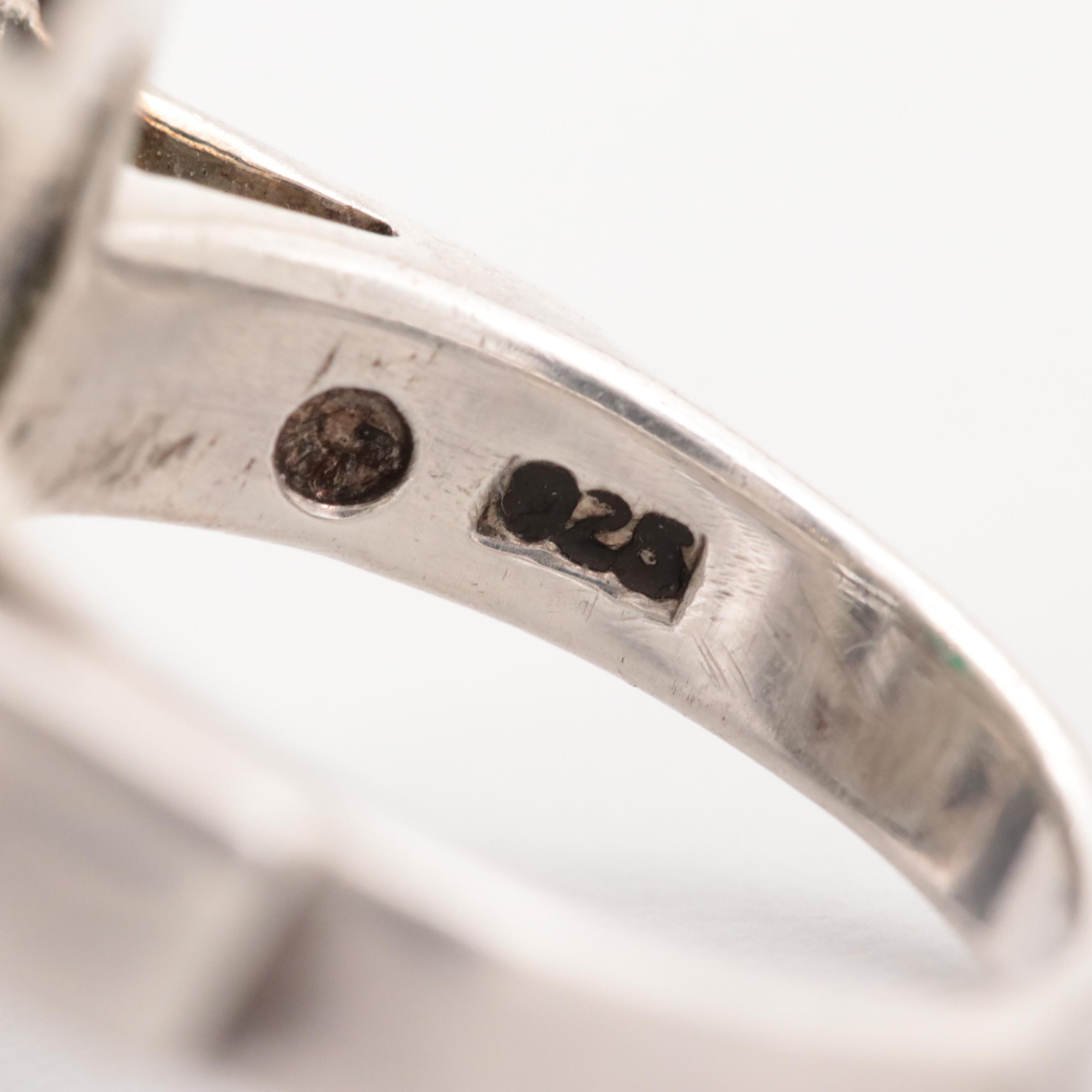 Sterling Silver Chalcedony and Marcasite Open Work Ring