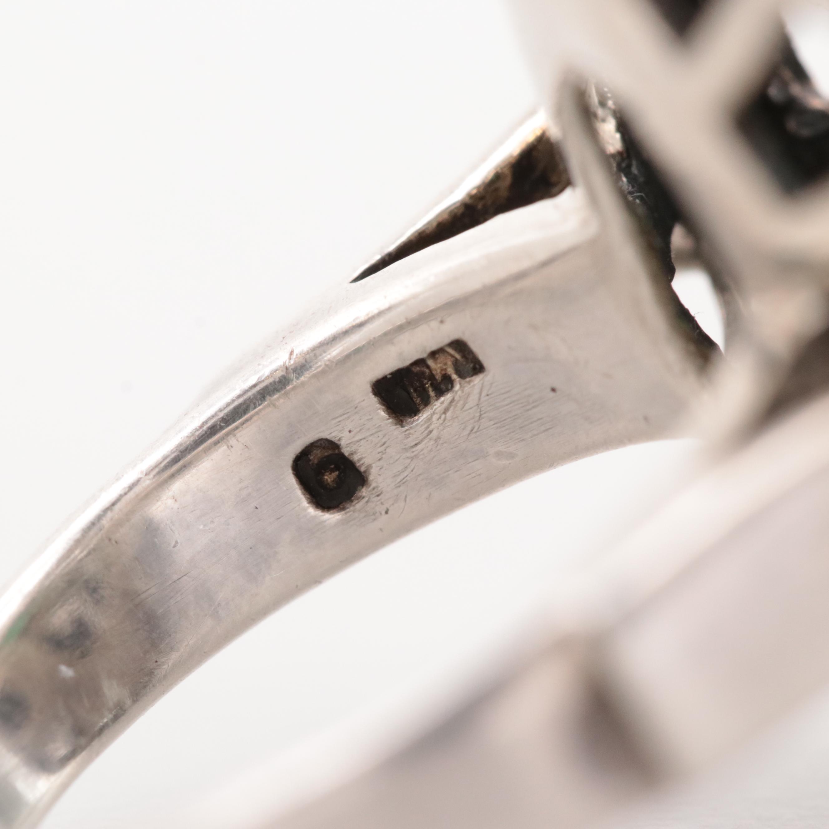 Sterling Silver Chalcedony and Marcasite Open Work Ring