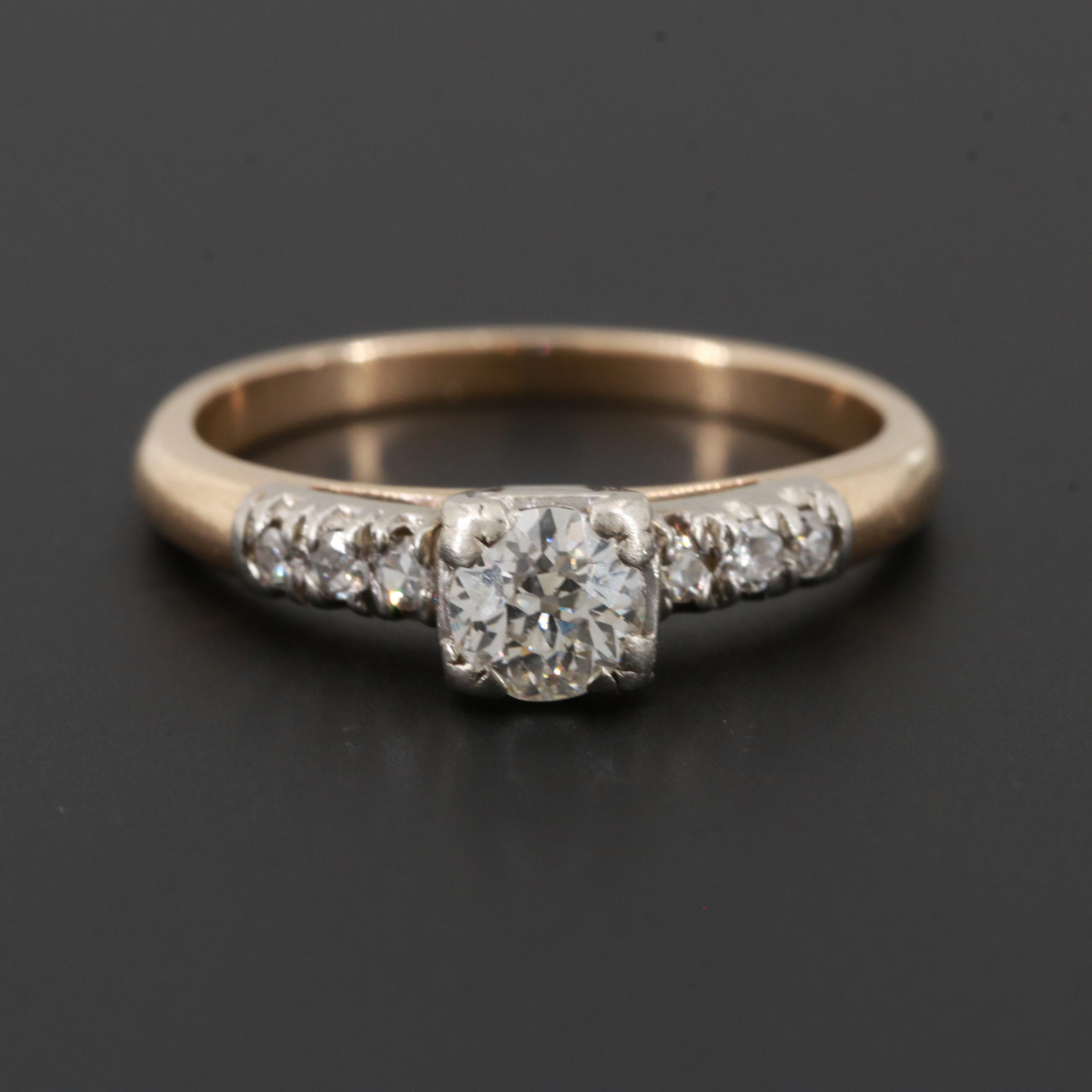 Circa 1930s 14K Yellow Gold Diamond Ring
