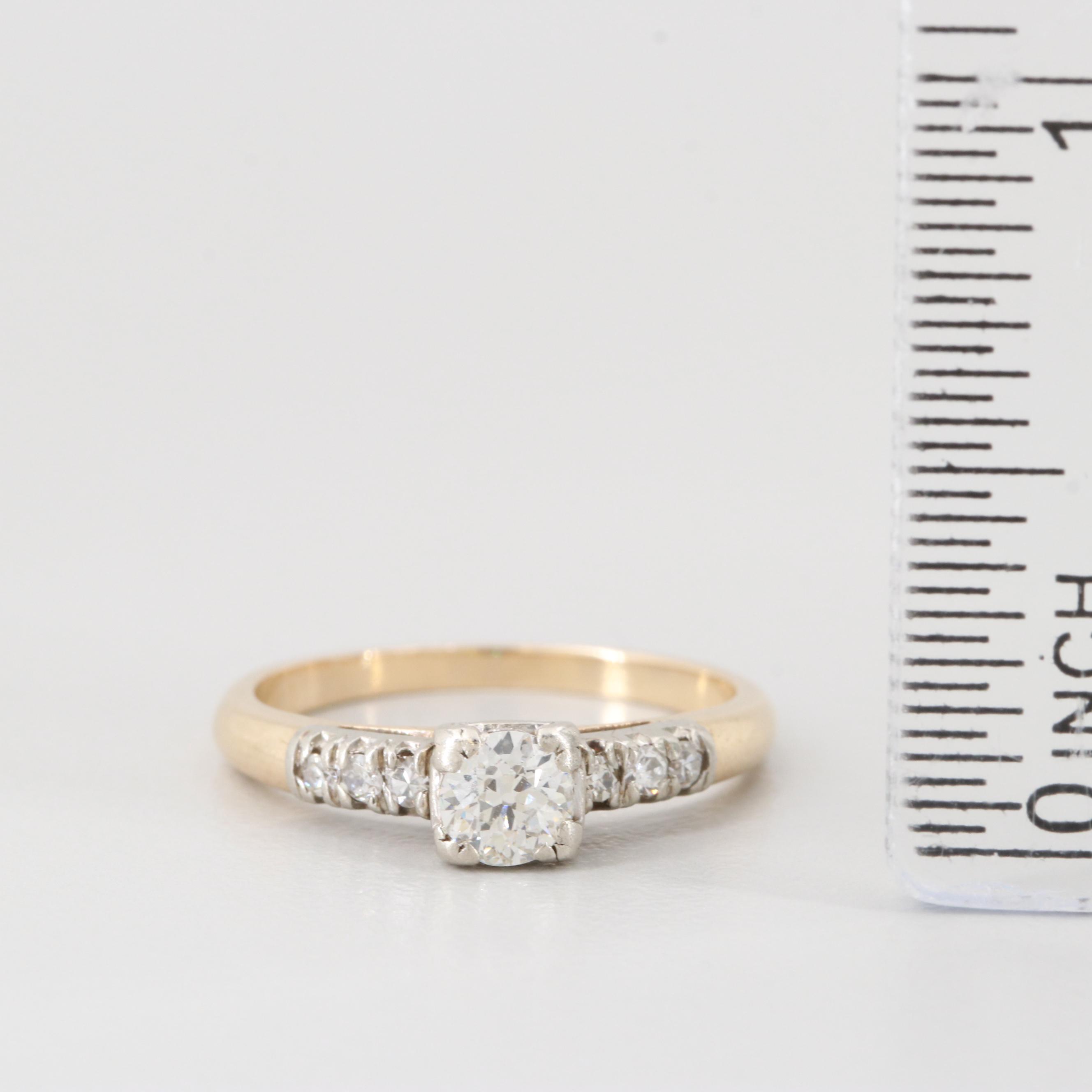 Circa 1930s 14K Yellow Gold Diamond Ring