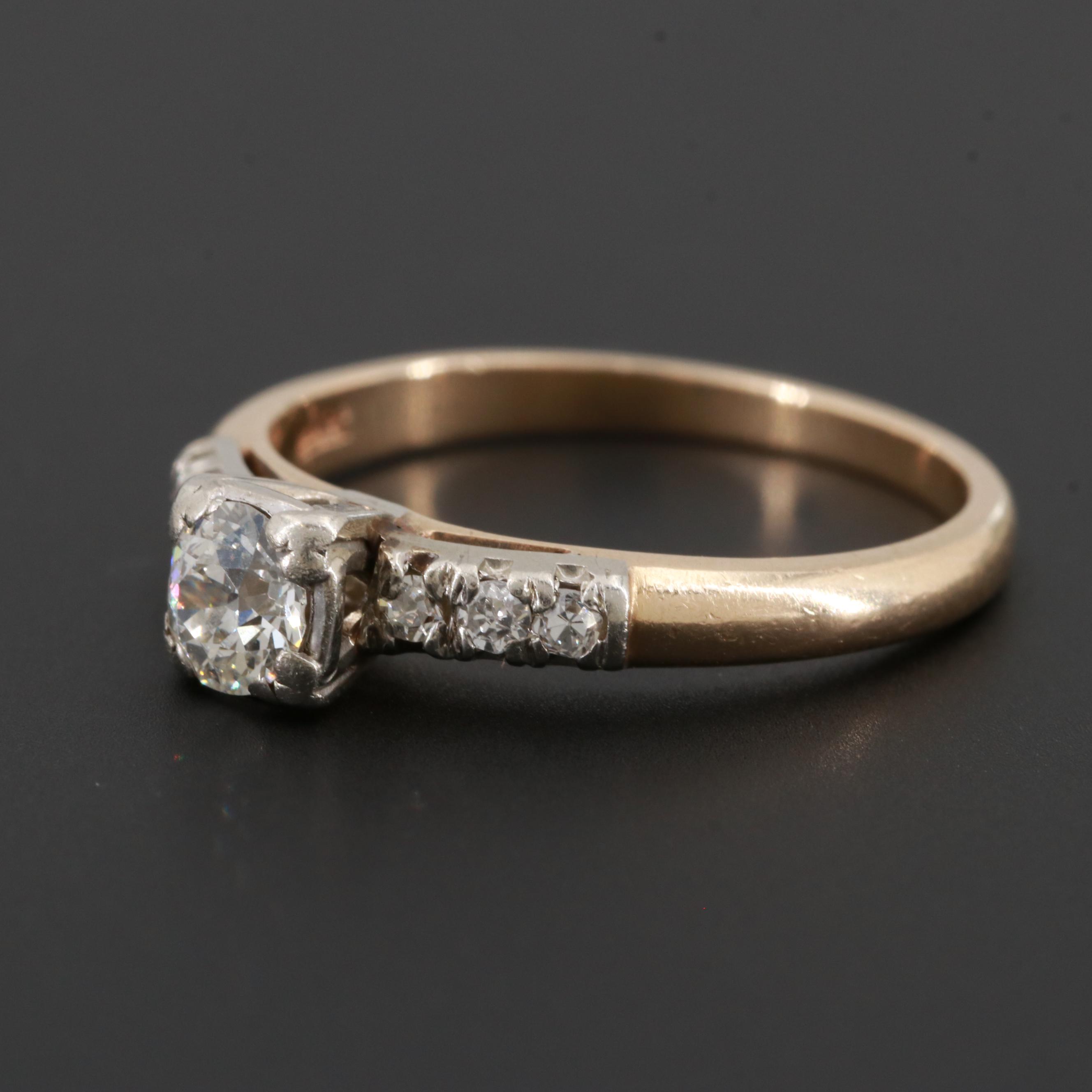 Circa 1930s 14K Yellow Gold Diamond Ring