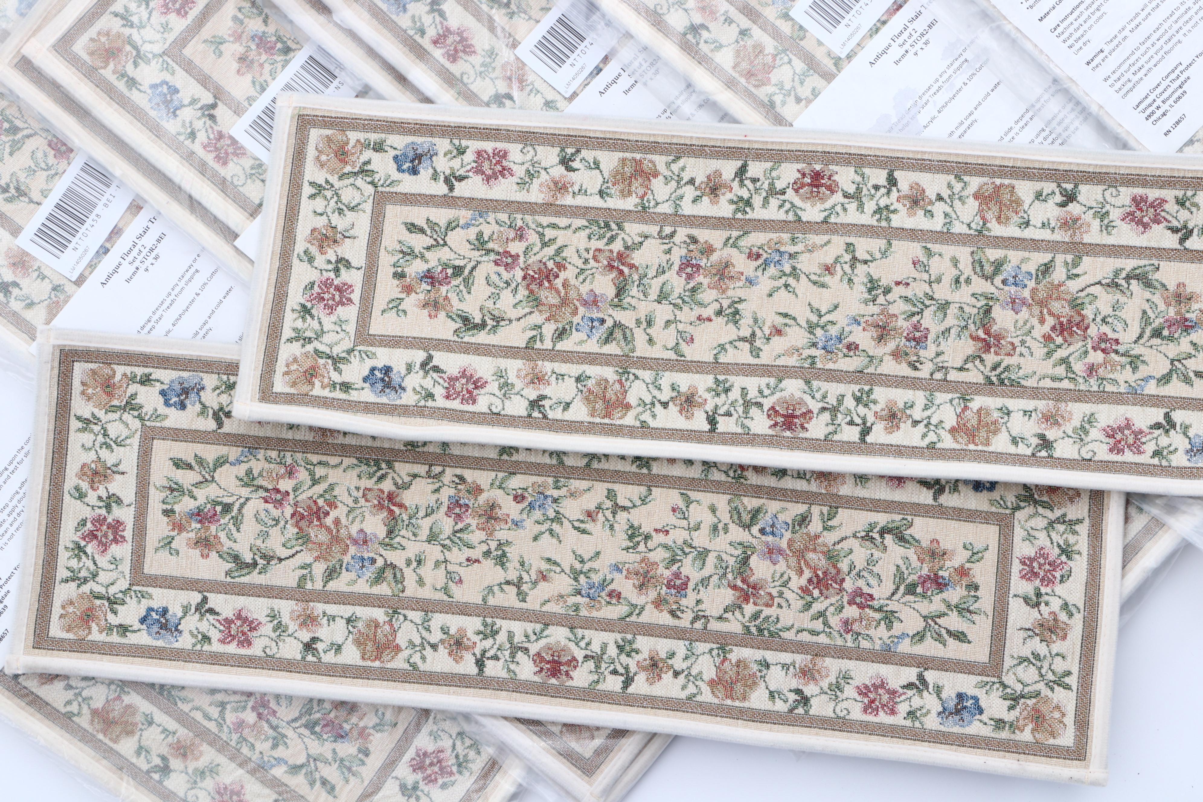 Machine Made "Antique Floral" Carpet Stair Treads